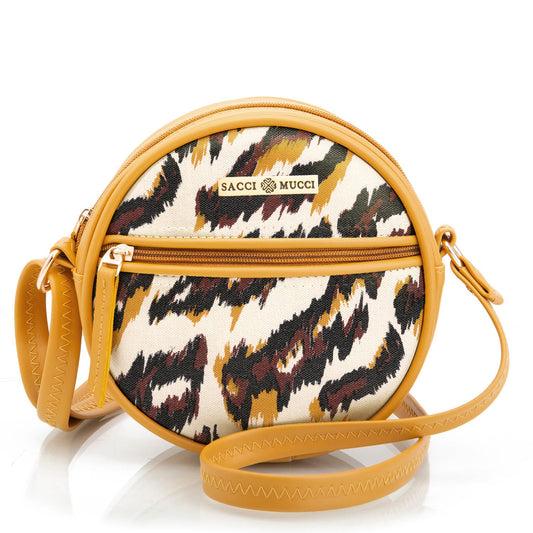 SACCI MUCCI Printed Women's Round Sling crossbody bag Handcrafted Vegan Leather Round Sling Bag | Latest Stylish Shoulder Bag - African Leopard (Mustard) - SaumyasStore