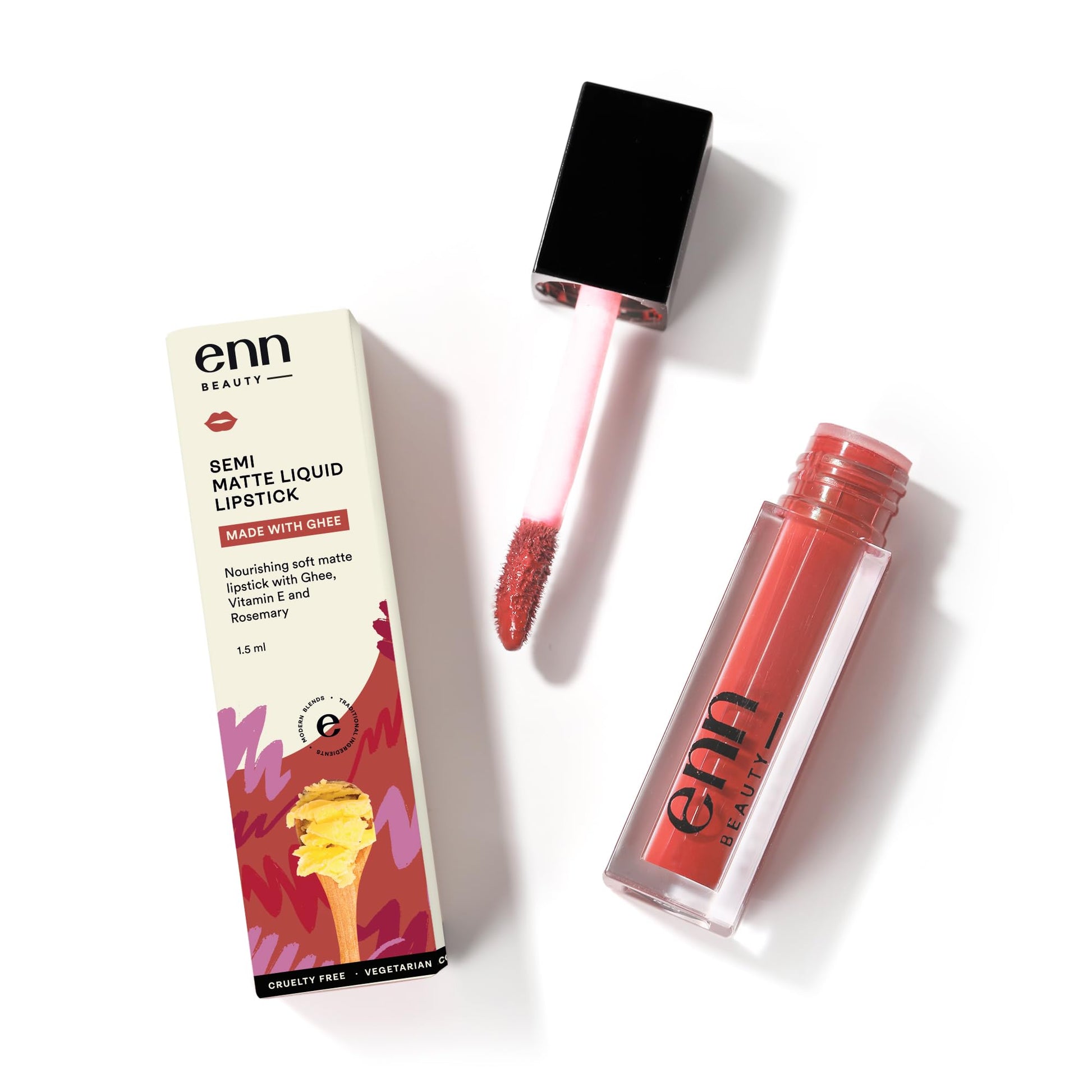 Enn Beauty Semi Matte Pink Liquid Lipstick, Long Lasting Waterproof Non Transfer Smudge Proof, Coral Cooler - 1.5ml - SaumyasStore