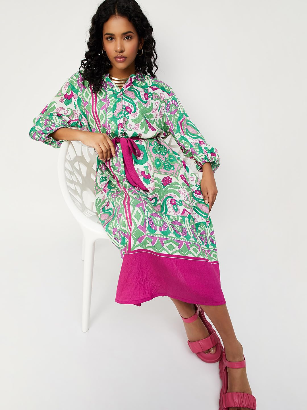 Max Women's Polyester Classic Below The Knee Dress (MDDRS34031MULTI_Multi Multicolour - SaumyasStore