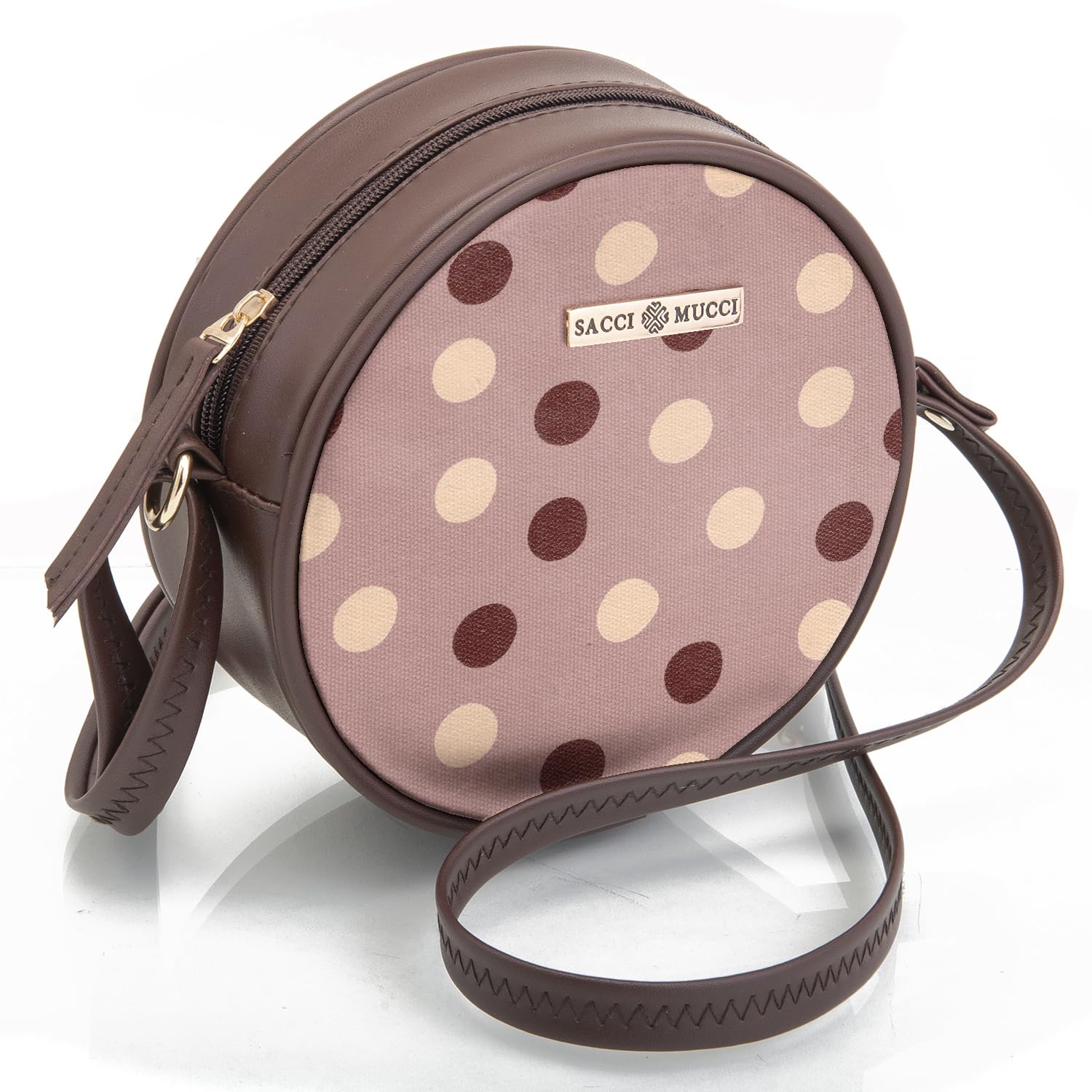 SACCI MUCCI Round Sling Bag, Printed Sling Bag For Girls, Women Sling Bag, Crossbody Bag For Women, gifts for women/Girls, Gift for her - Cute Polka (Brown) - SaumyasStore