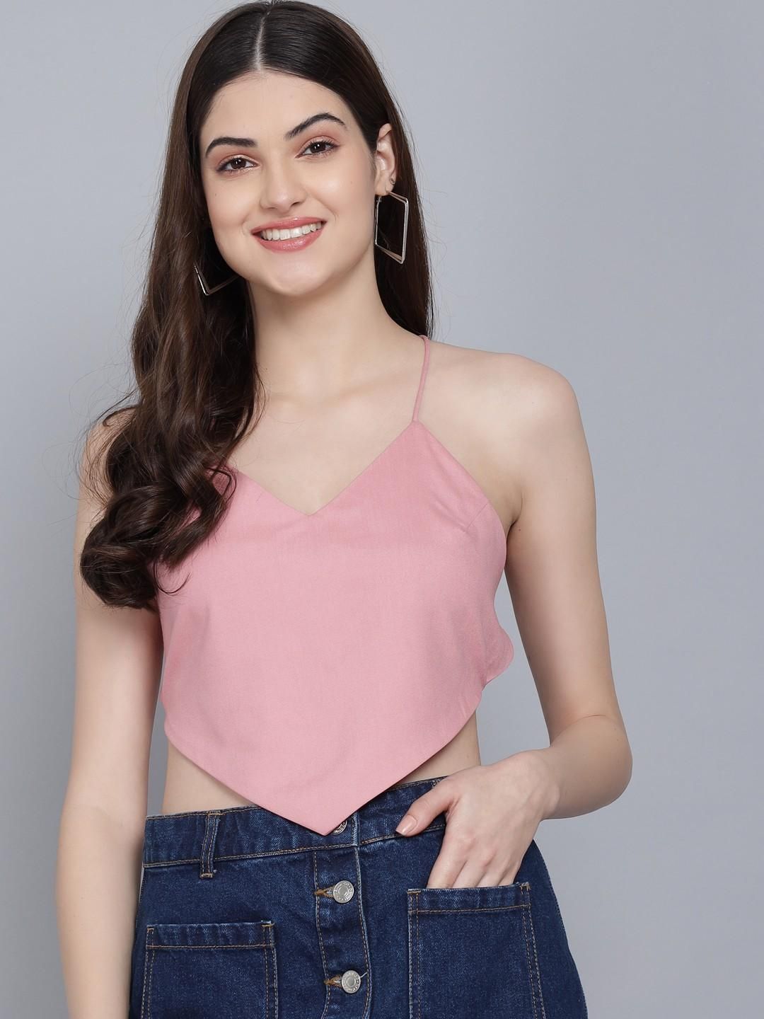 FLAMBOYANT Casual Sleeveless Solid Women Pink Top - SaumyasStore