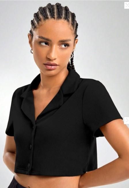 AAHWAN Solid Shirt Style Crop Top For Women's - SaumyasStore