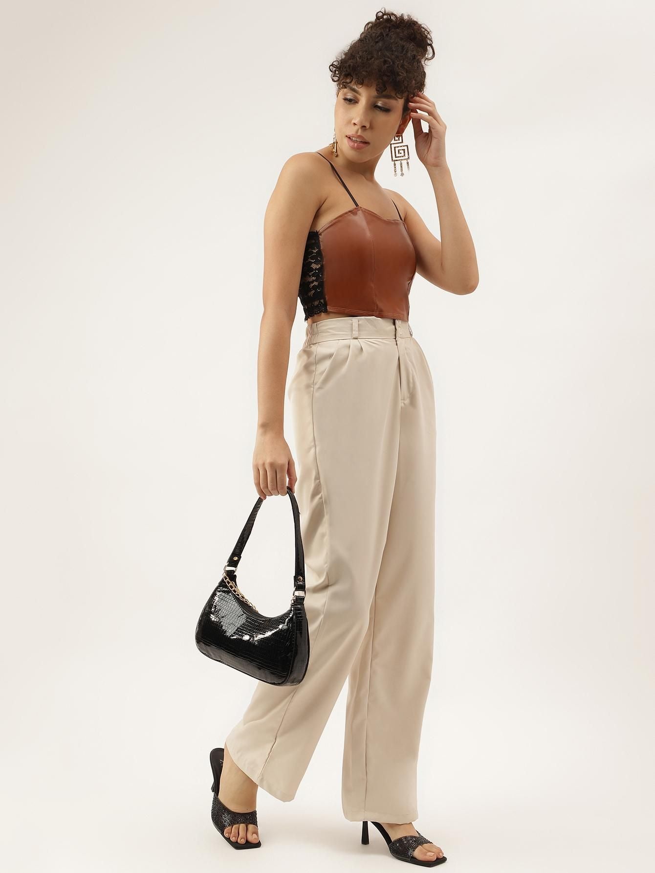 AAHWAN Women's Shoulder Straps Solid Crop Top - SaumyasStore