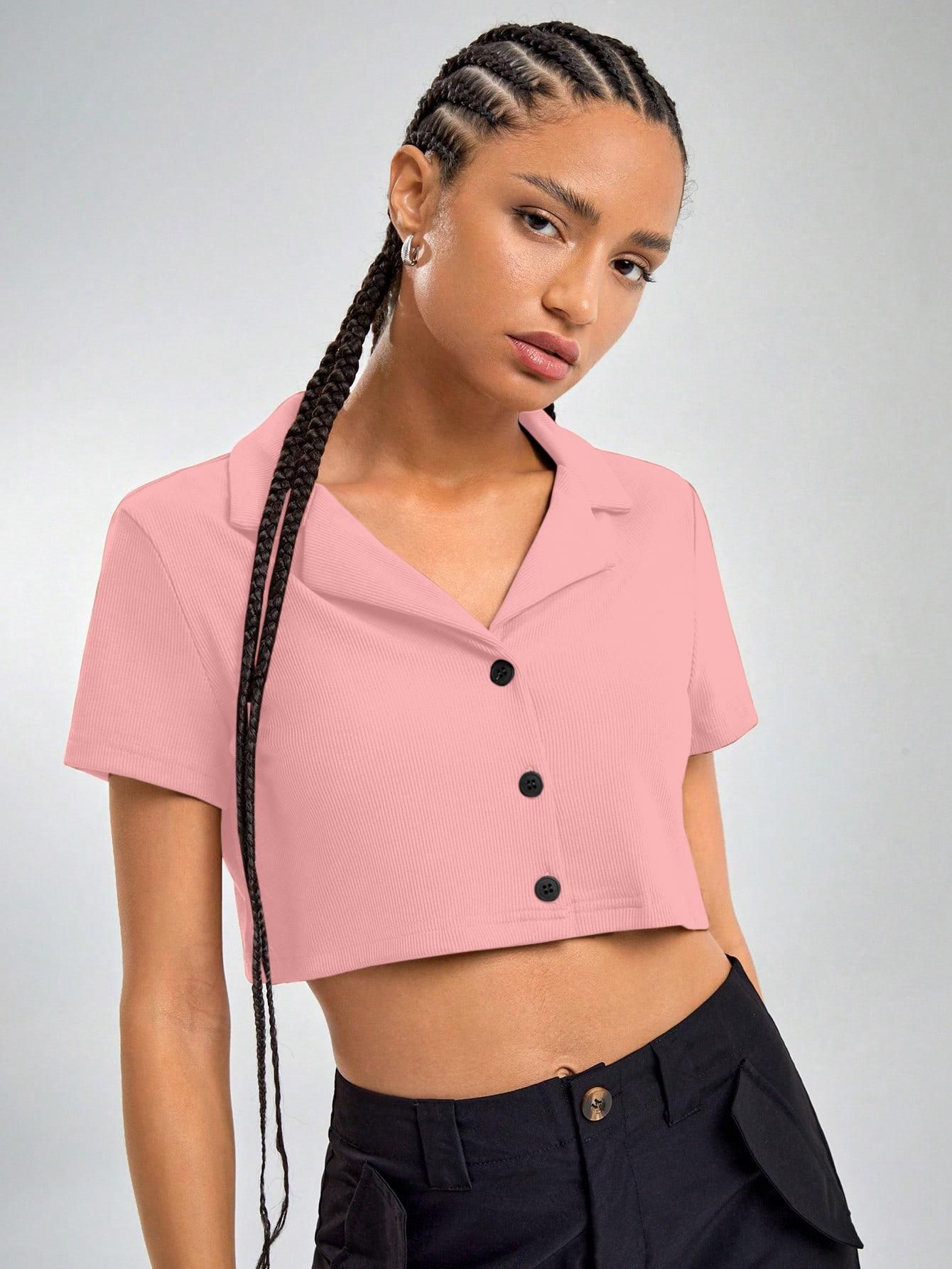 AAHWAN Solid Shirt Style Crop Top For Women's - SaumyasStore