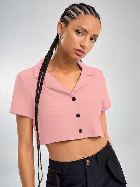 AAHWAN Solid Shirt Style Crop Top For Women's - SaumyasStore