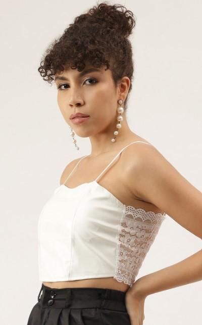 AAHWAN Women's Shoulder Straps Solid Crop Top - SaumyasStore