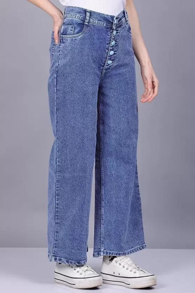 Women's Solid High Waist Rise Flared Denim Jeans - SaumyasStore