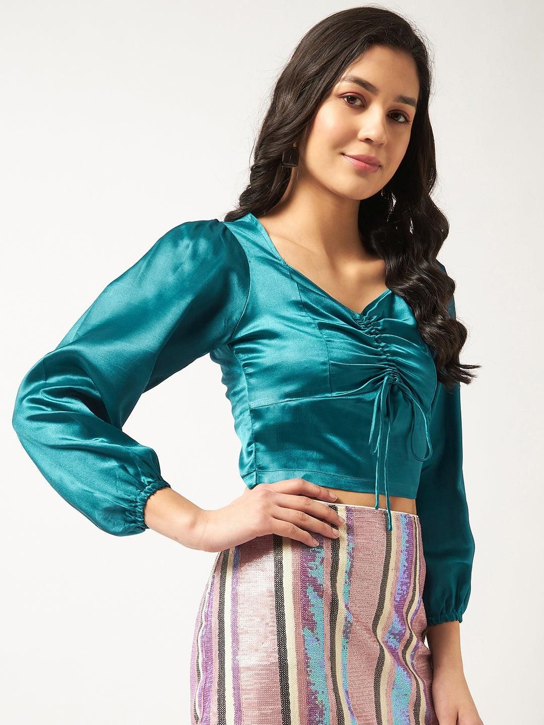 Solid Satin Sweetheart Neck Top For Women's - SaumyasStore