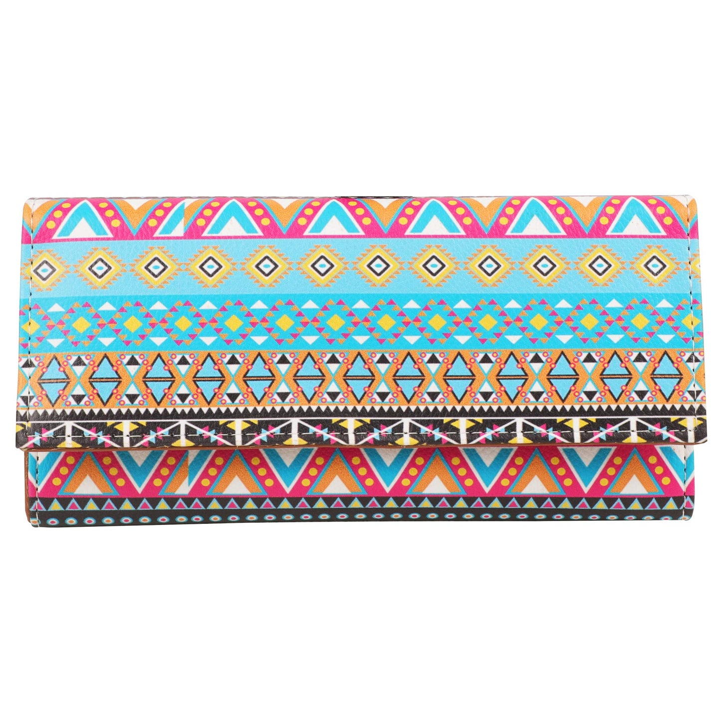 ShopMantra Women's Wallet Unique Print | Clutch | Vegan Leather | 11 Cards 1 ID Slot | 2 Notes and 1 Coin Compartment | Key Holder | Magnetic Closure | Multicolor-Ethnic Pattern - SaumyasStore