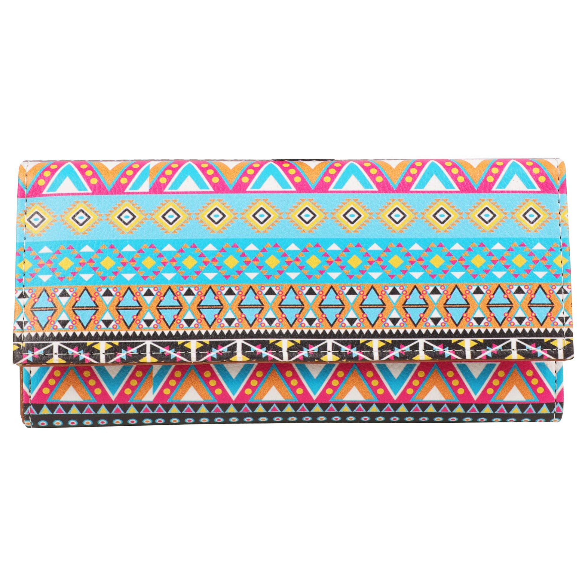 ShopMantra Women's Wallet Unique Print | Clutch | Vegan Leather | 11 Cards 1 ID Slot | 2 Notes and 1 Coin Compartment | Key Holder | Magnetic Closure | Multicolor-Ethnic Pattern - SaumyasStore