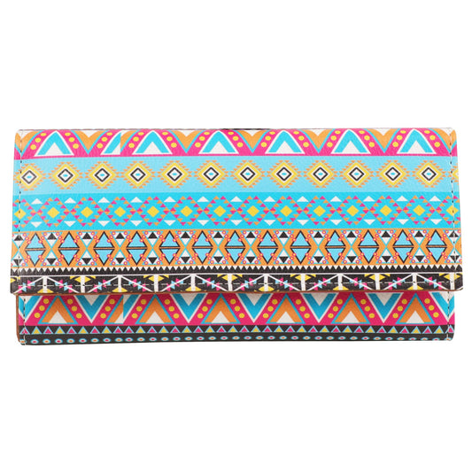 ShopMantra Women's Wallet Unique Print | Clutch | Vegan Leather | 11 Cards 1 ID Slot | 2 Notes and 1 Coin Compartment | Key Holder | Magnetic Closure | Multicolor-Ethnic Pattern - SaumyasStore