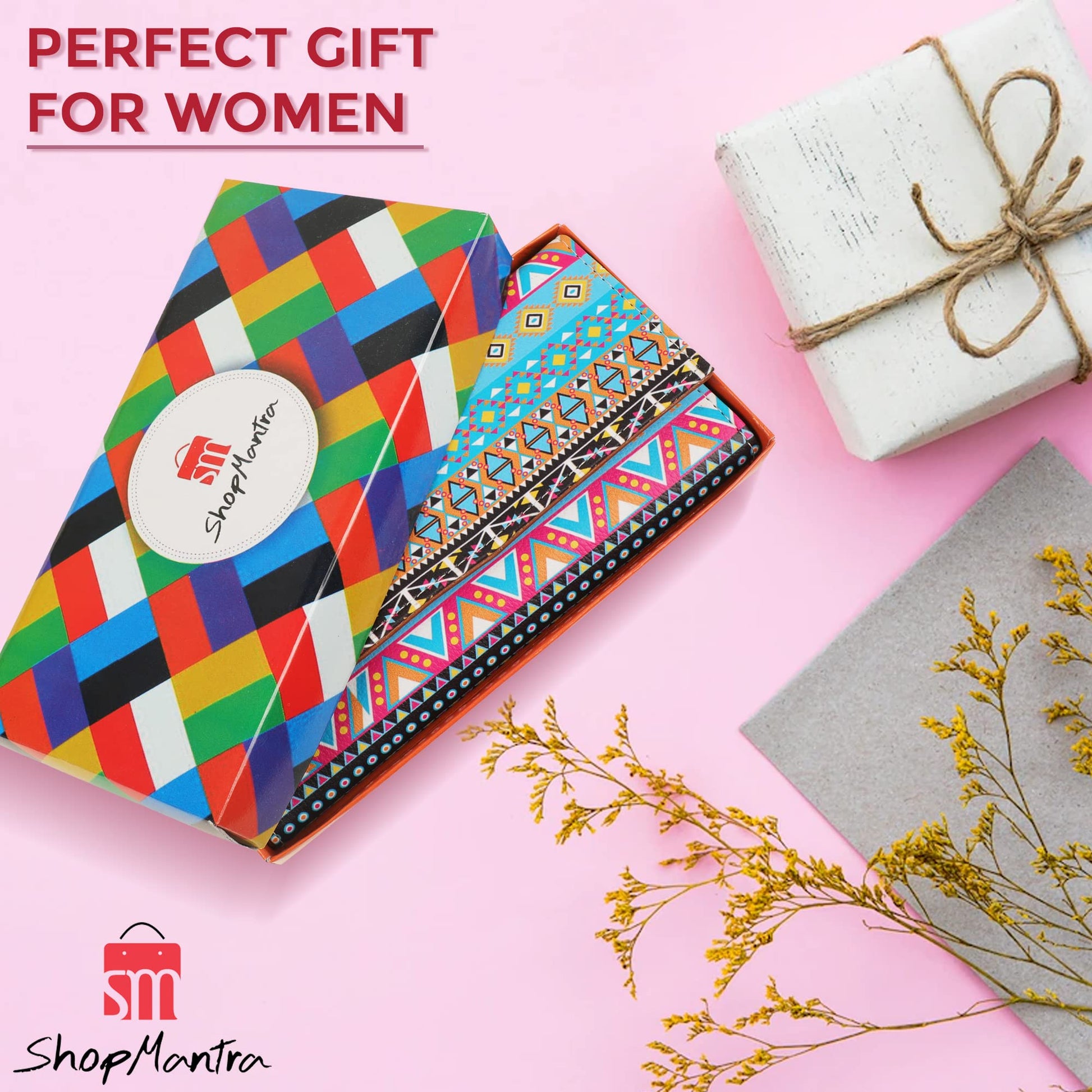 ShopMantra Women's Wallet Unique Print | Clutch | Vegan Leather | 11 Cards 1 ID Slot | 2 Notes and 1 Coin Compartment | Key Holder | Magnetic Closure | Multicolor-Ethnic Pattern - SaumyasStore