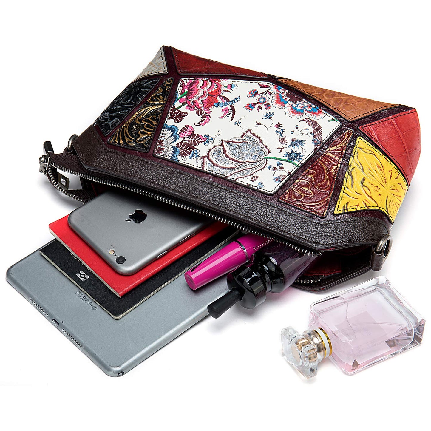 Handmade Genuine Leather Patchwork Ladies Handbags Exotic Boho Crossbody Purse Shoulder Bags for Women Block - SaumyasStore