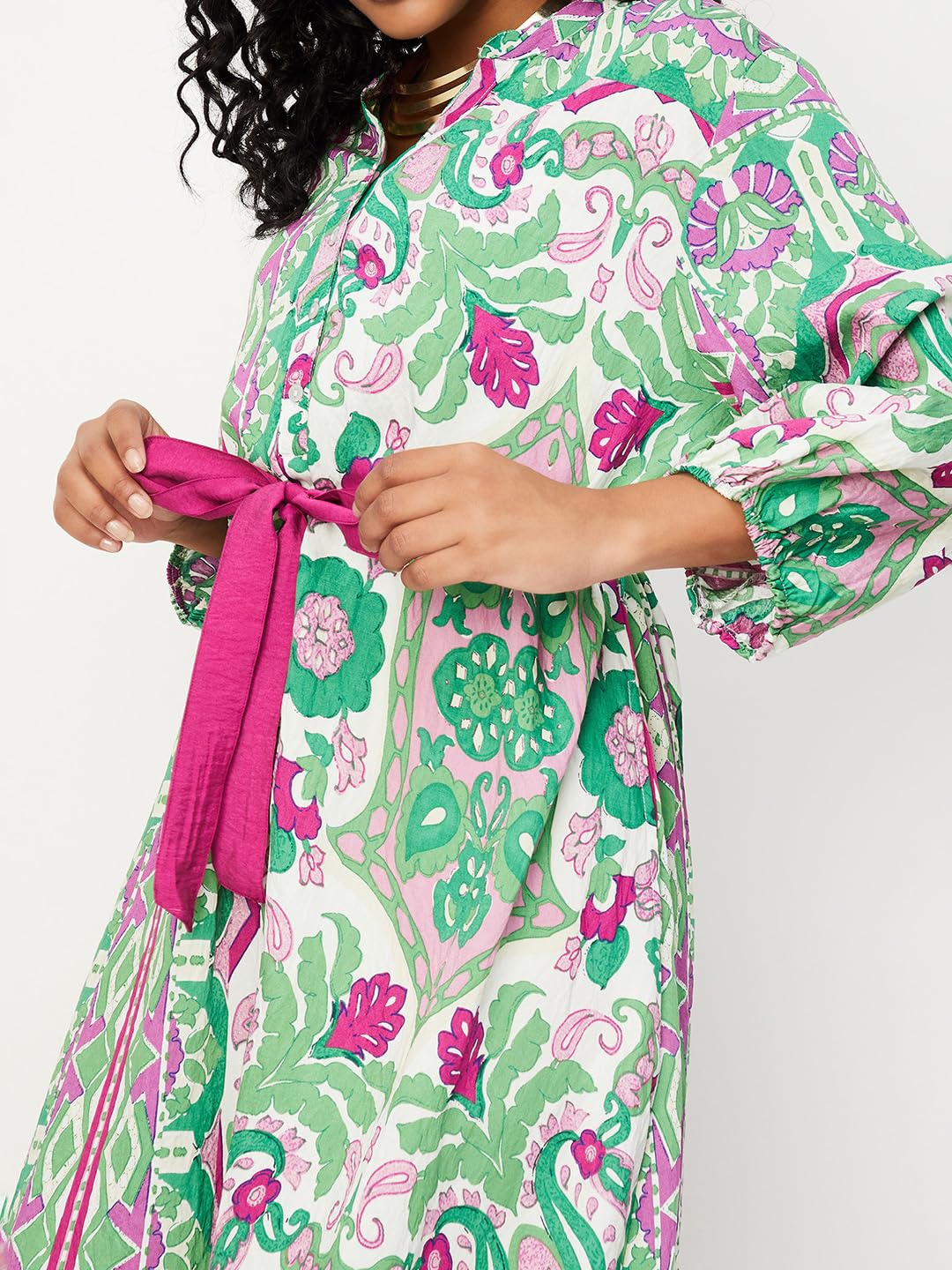 Max Women's Polyester Classic Below The Knee Dress (MDDRS34031MULTI_Multi Multicolour - SaumyasStore