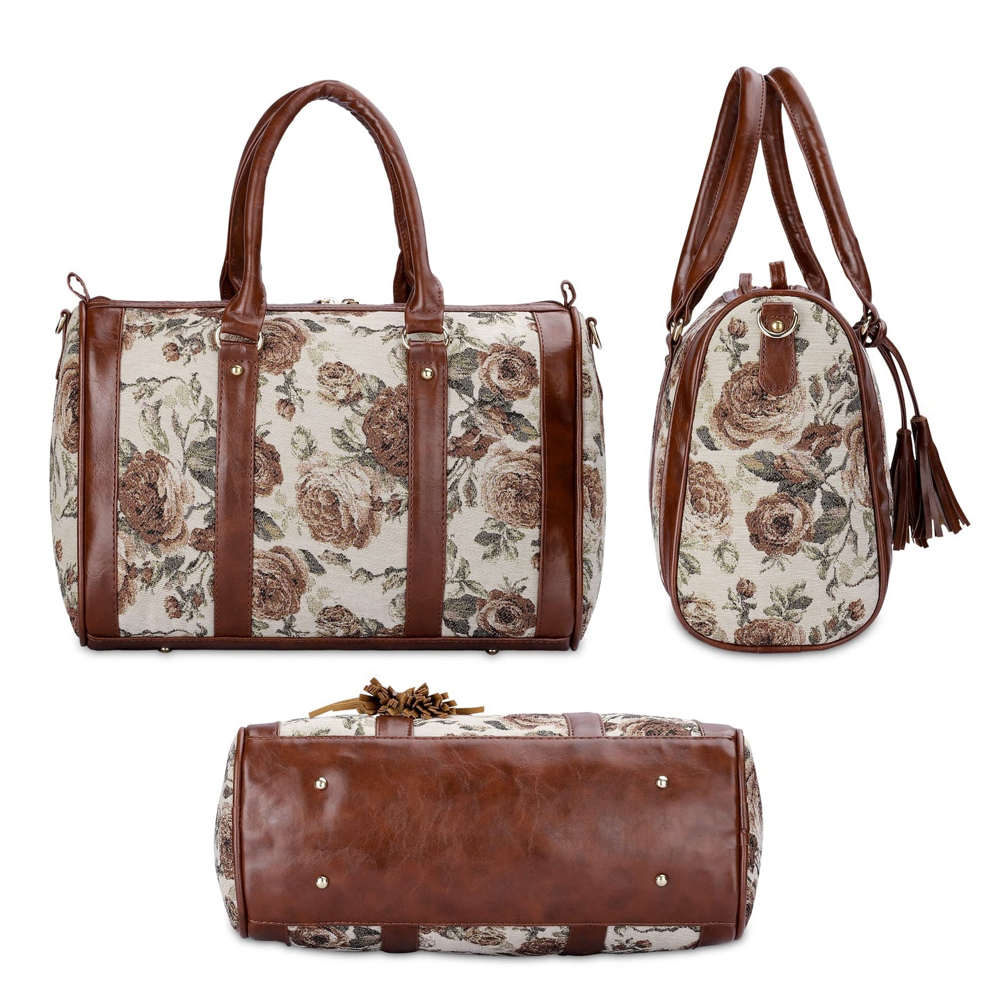 THE CLOWNFISH Lorna Tapestry Fabric & Faux Leather Handbag Sling Bag for Women Office Bag Ladies Shoulder Bag Tote For Women College Girls (Brown-Floral) - SaumyasStore