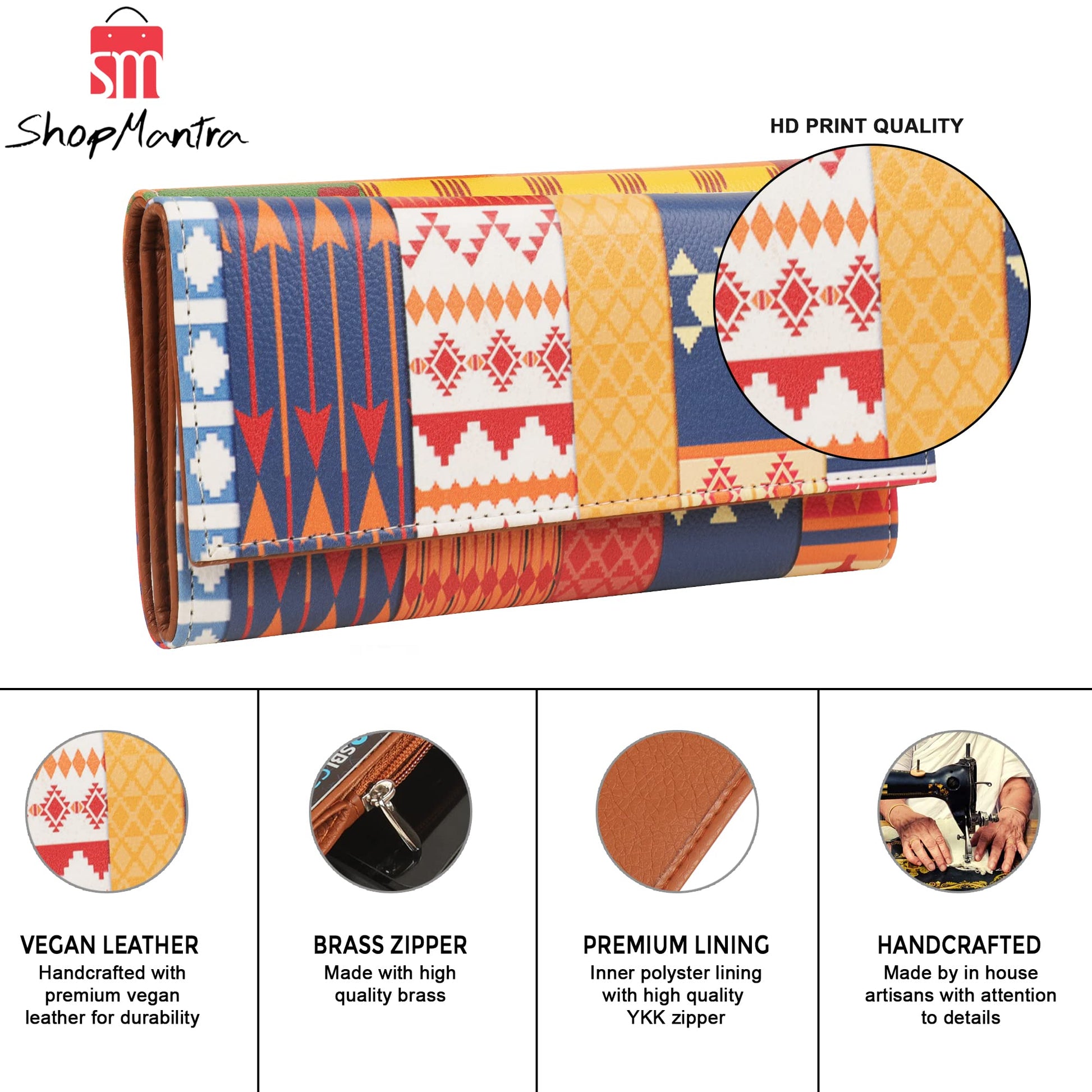 ShopMantra Abstract Triangle Pattern Multicolor Faux Leather Printed Women's Wallet - SaumyasStore