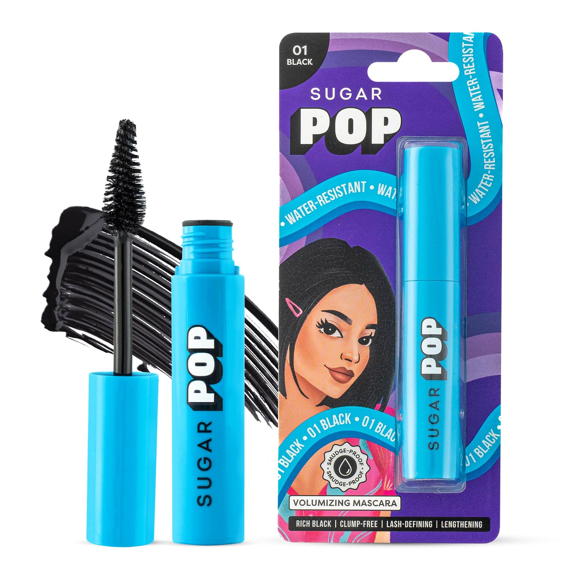 SUGAR POP Volumizing Mascara - 01 Black (Intense Black Pigment) l Adds Definition, Volumizes and Lengthens Lashes, Smudge Proof, Quick Drying, Long Lasting l Lash Defining Mascara with Ergonomically Designed Wand for Women l 9 ml - SaumyasStore