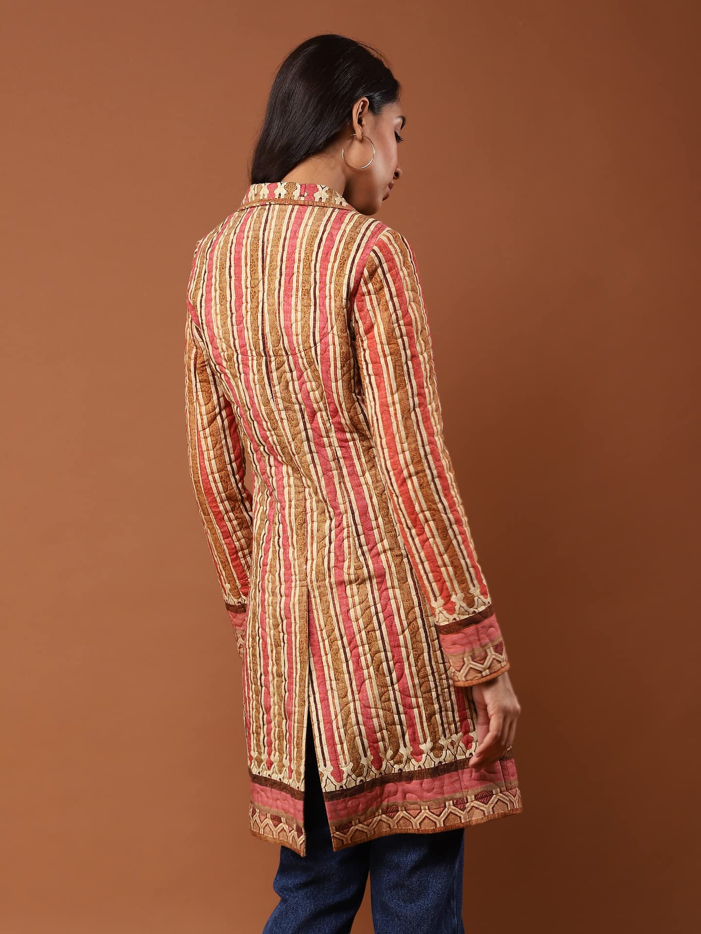 Aarke Ritu Kumar Brown Striped Trench Coat - SaumyasStore