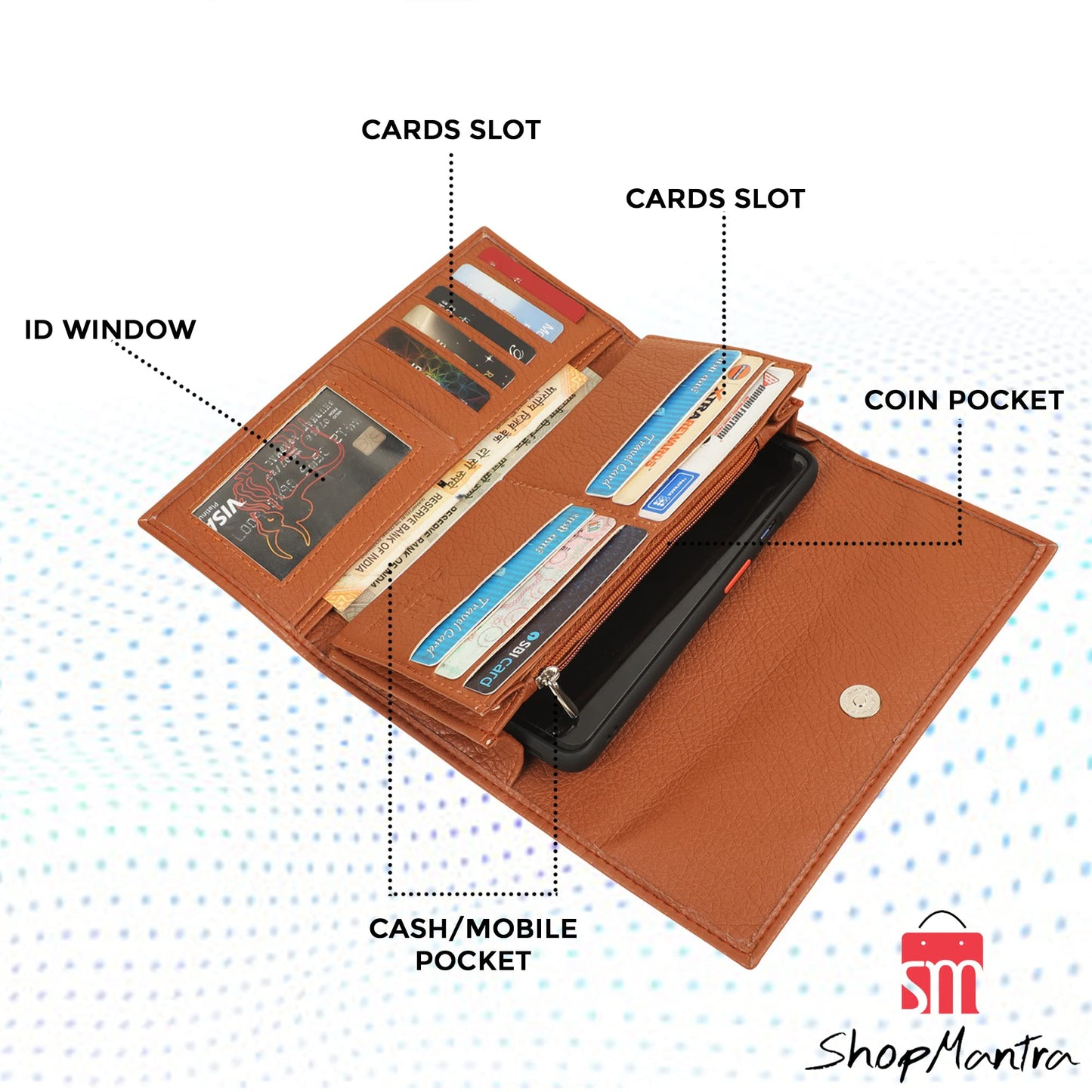 ShopMantra Wallet for Women's | Women's Wallet | Clutch | Vegan Leather | Holds Upto 11 Cards 1 ID Slot | 2 Notes and 1 Coin Compartment | Magnetic Closure | Multicolor - SaumyasStore