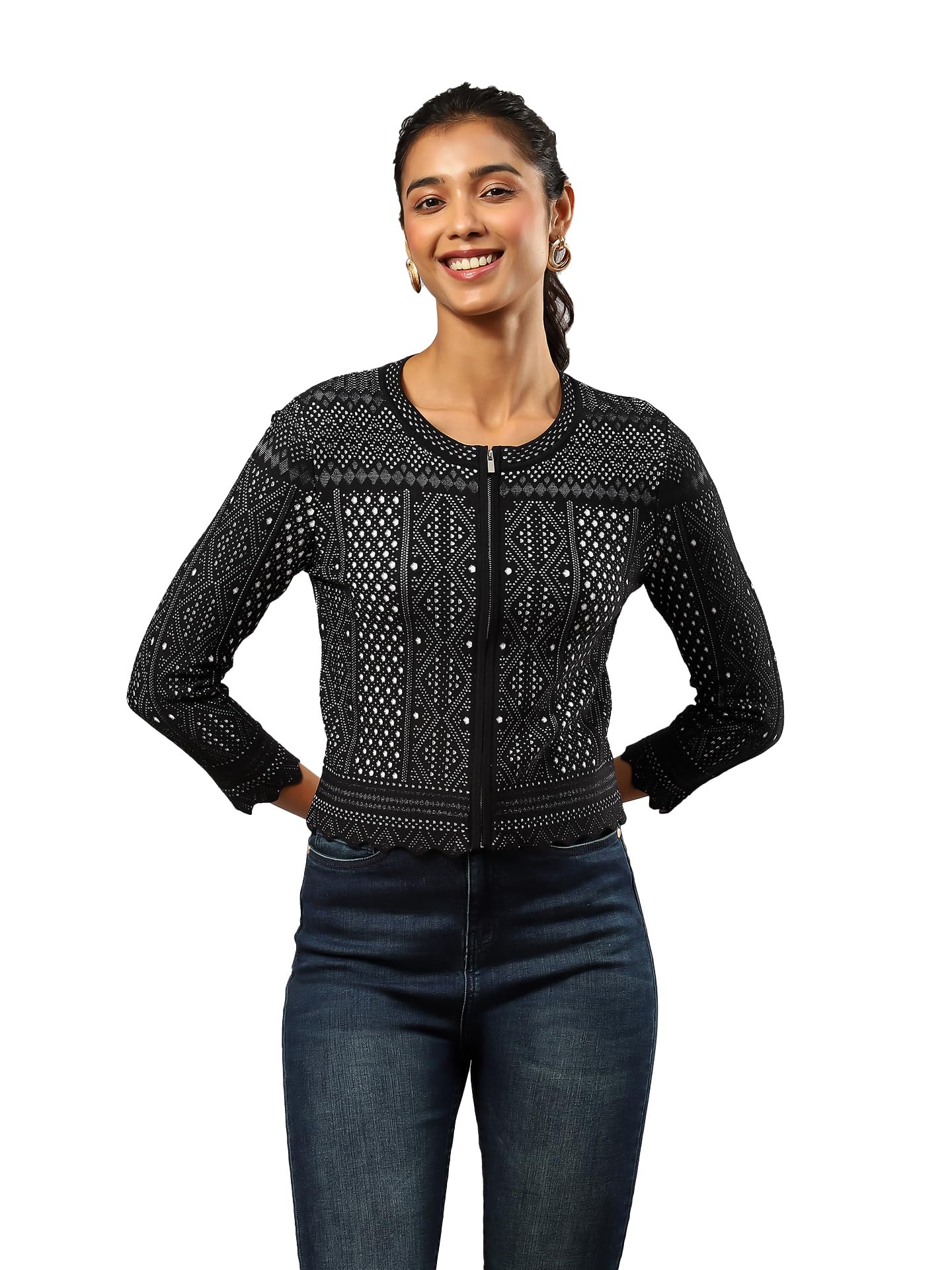 Label RITU KUMAR Black Jacquard Jacket - SaumyasStore