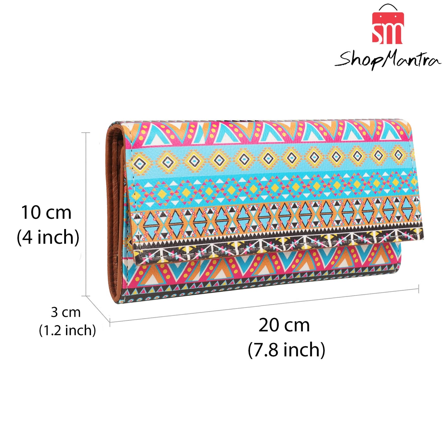 ShopMantra Women's Wallet Unique Print | Clutch | Vegan Leather | 11 Cards 1 ID Slot | 2 Notes and 1 Coin Compartment | Key Holder | Magnetic Closure | Multicolor-Ethnic Pattern - SaumyasStore