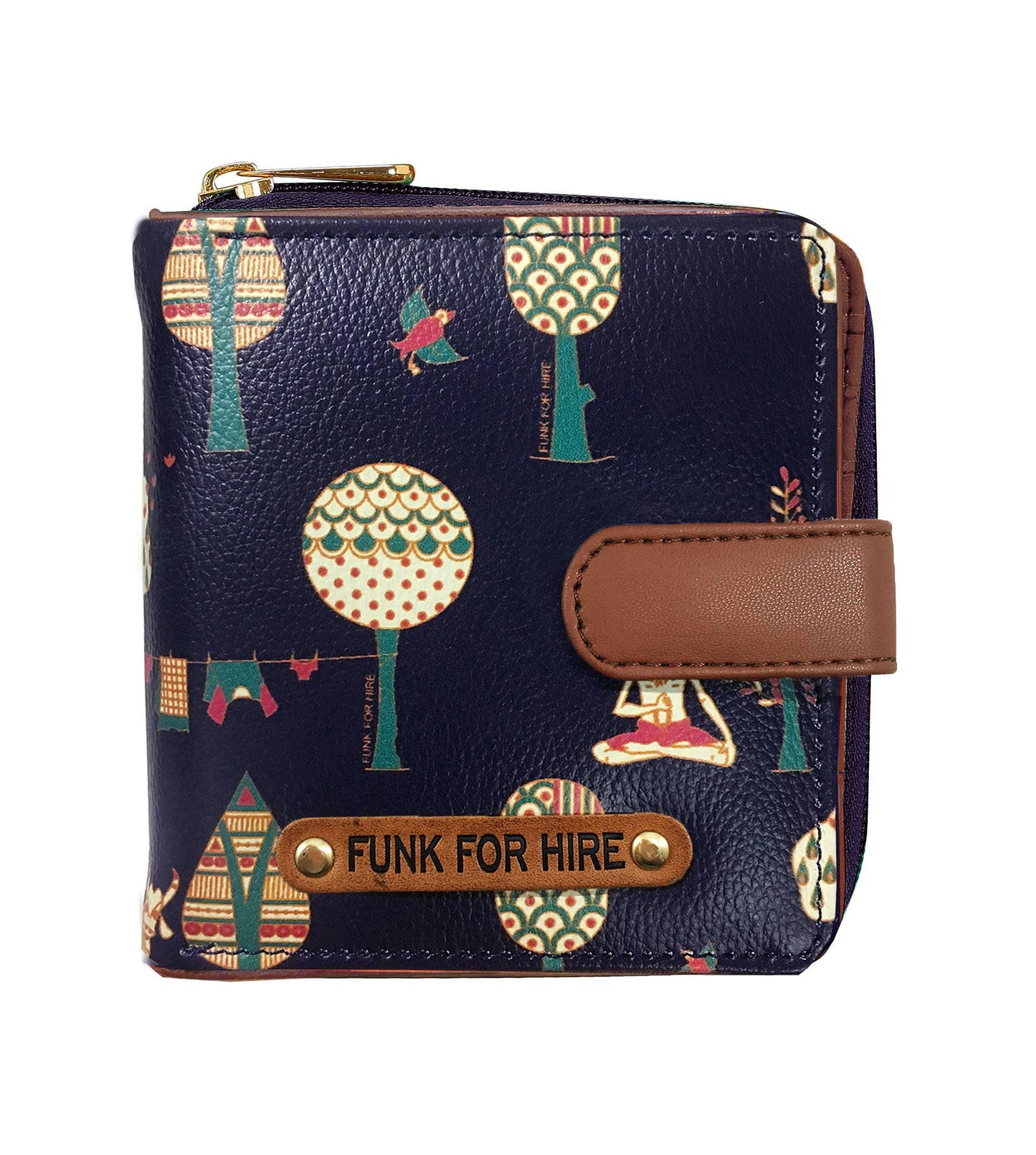Funk For Hire Women Printed Dark Navy Blue Vegan Leather Square Wallet - SaumyasStore