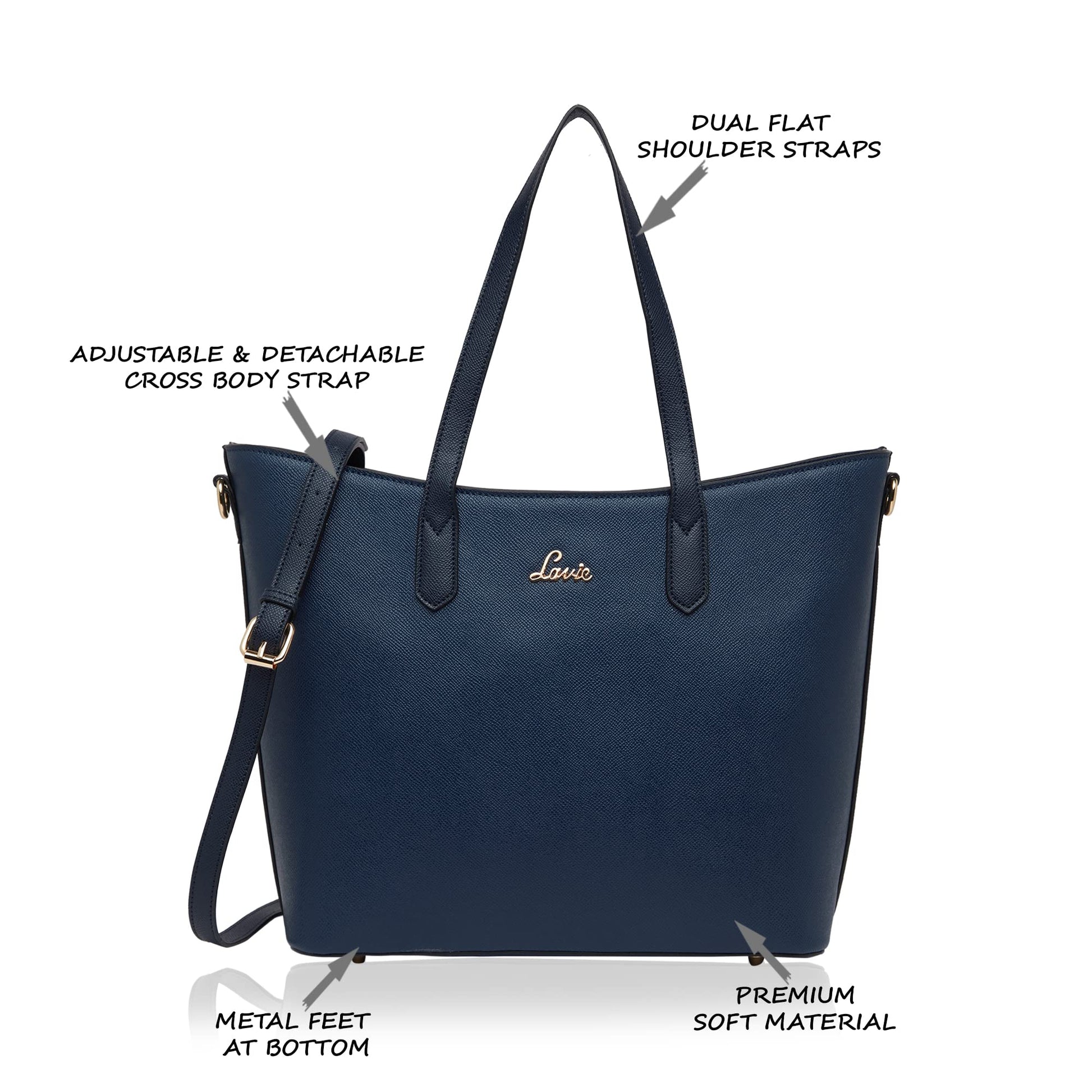 Lavie Women's Tonal Hailon Tote Bag Navy Ladies Purse Handbag - SaumyasStore