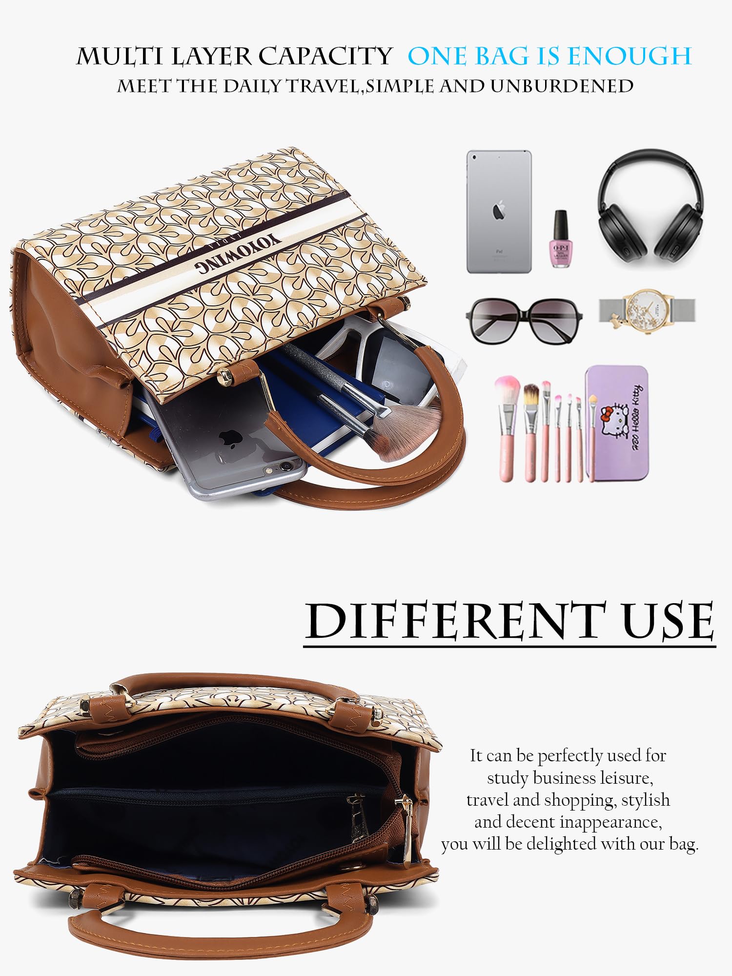 YOYOWING Cherry Brown Sling bag for women PU Synthetic Leather Cross body Ladies sling purse travel Geometric Pattern - SaumyasStore