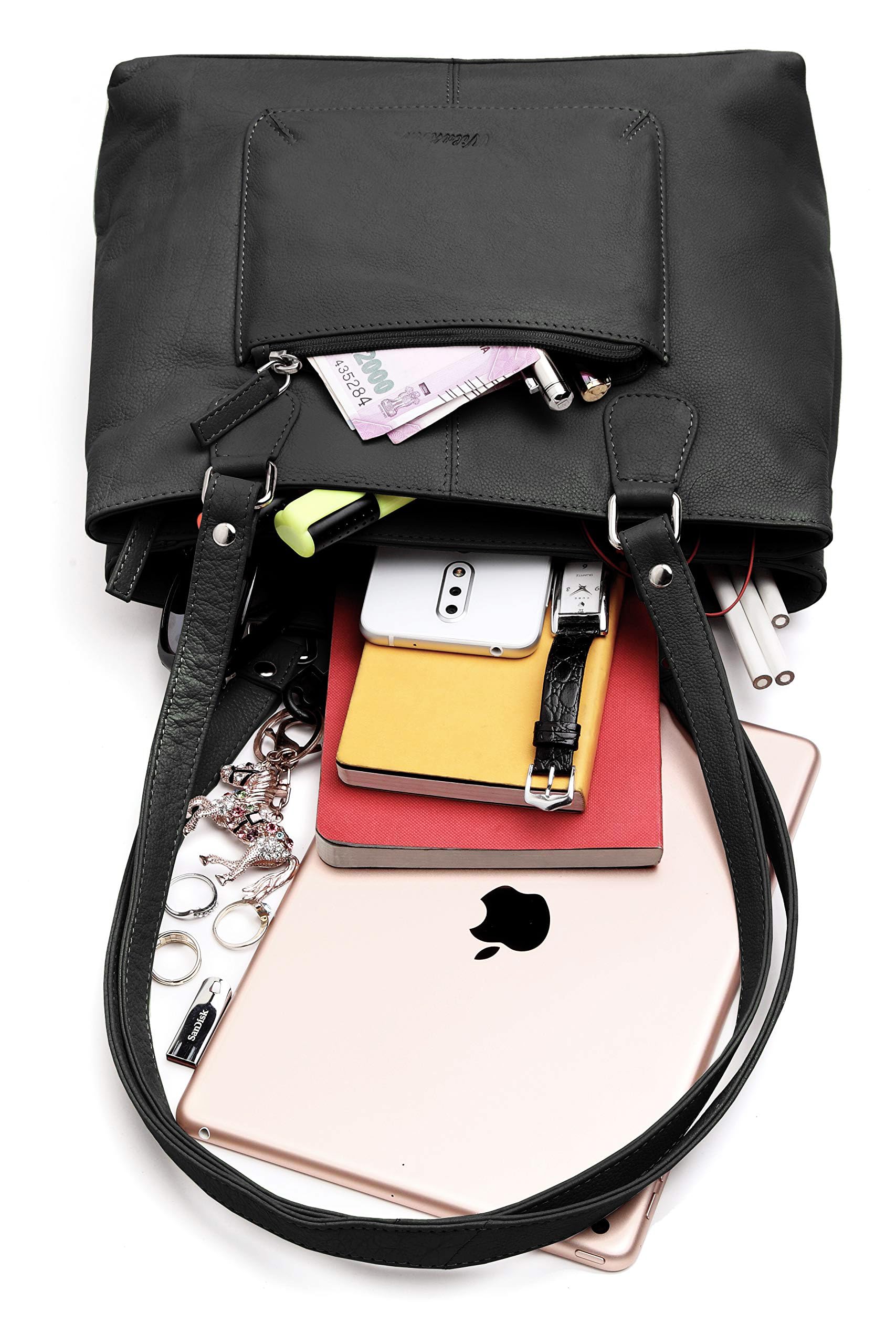 WildHorn� Genuine Leather Ladies Crossbody Bag | Hand Bag |Shoulder Bag with Adjustable Strap for Girls & Women (BLACK) - SaumyasStore