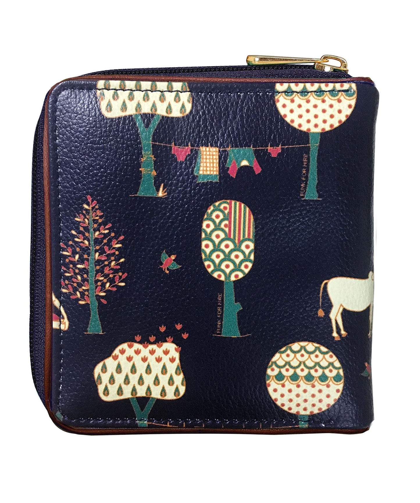 Funk For Hire Women Printed Dark Navy Blue Vegan Leather Square Wallet - SaumyasStore