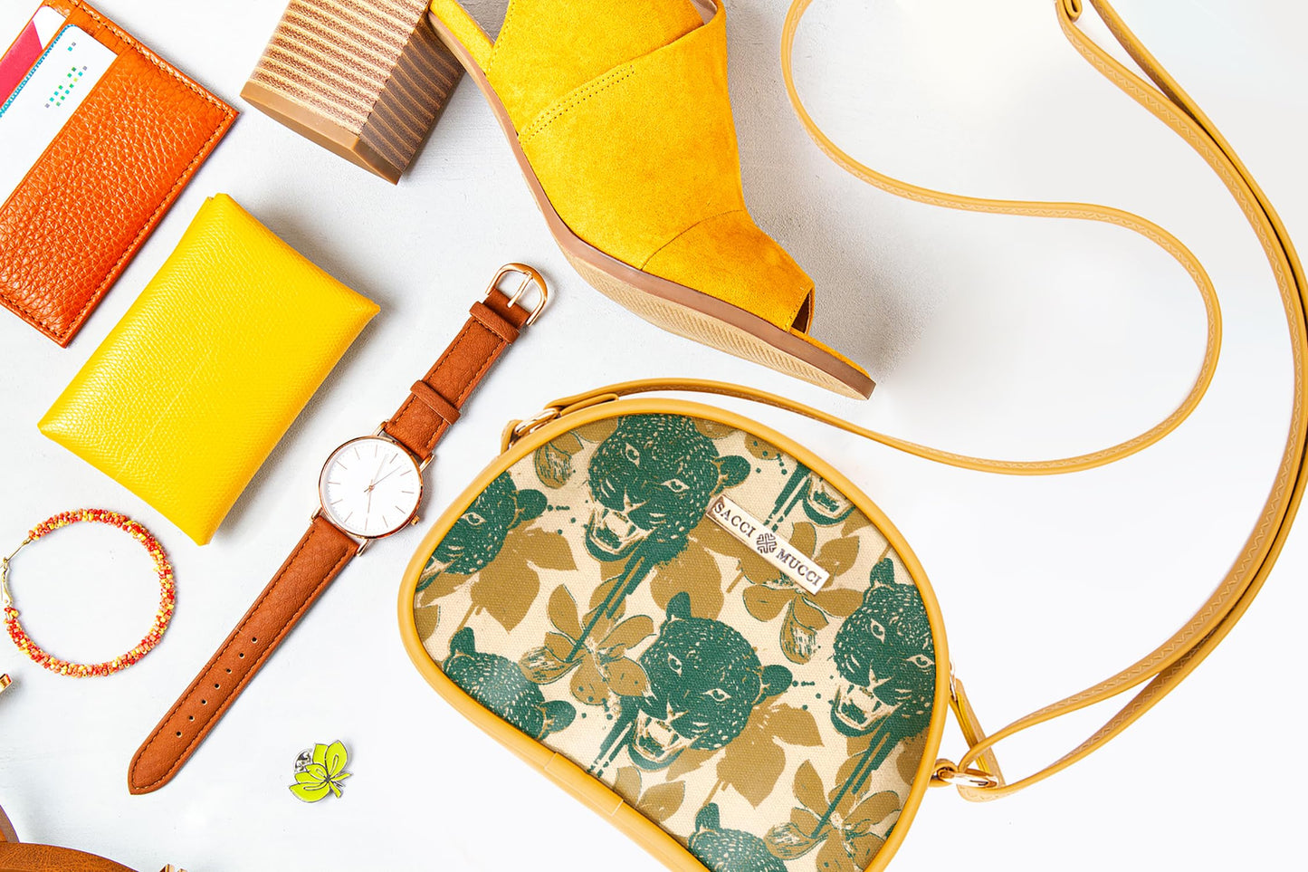 SACCI MUCCI Printed Handcrafted Crossbody Rainbow sling bag, Sling Bag for Women Ladies Single Shoulder Bag - Wild Print (Mustard) - SaumyasStore