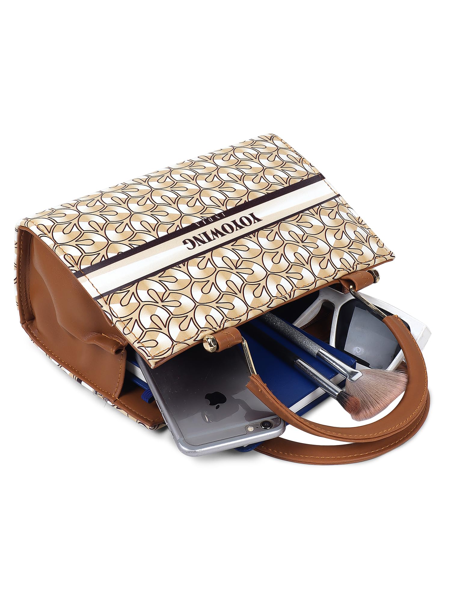 YOYOWING Cherry Brown Sling bag for women PU Synthetic Leather Cross body Ladies sling purse travel Geometric Pattern - SaumyasStore