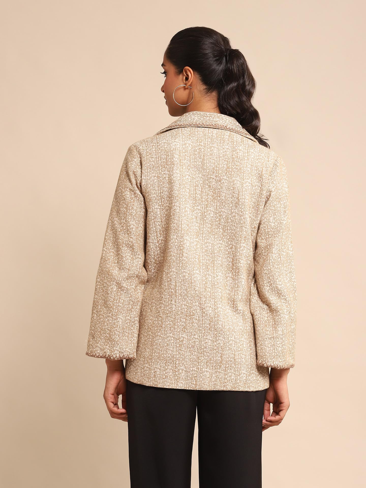 Ritu Kumar Beige Cotton Jacquard Jacket - SaumyasStore