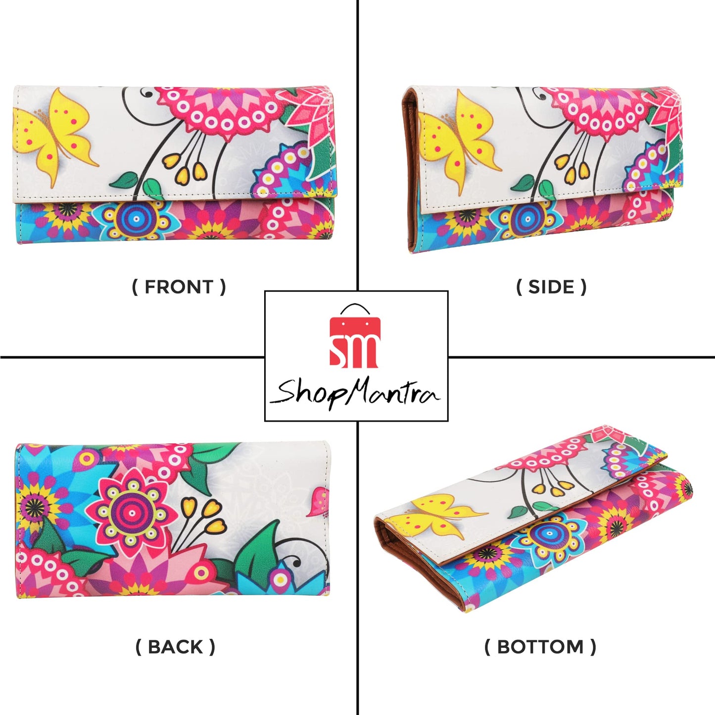 ShopMantra Wallet for Women's | Women's Wallet | Clutch | Vegan Leather | Holds Upto 11 Cards 1 ID Slot | 2 Notes and 1 Coin Compartment | Magnetic Closure | Multicolor - SaumyasStore