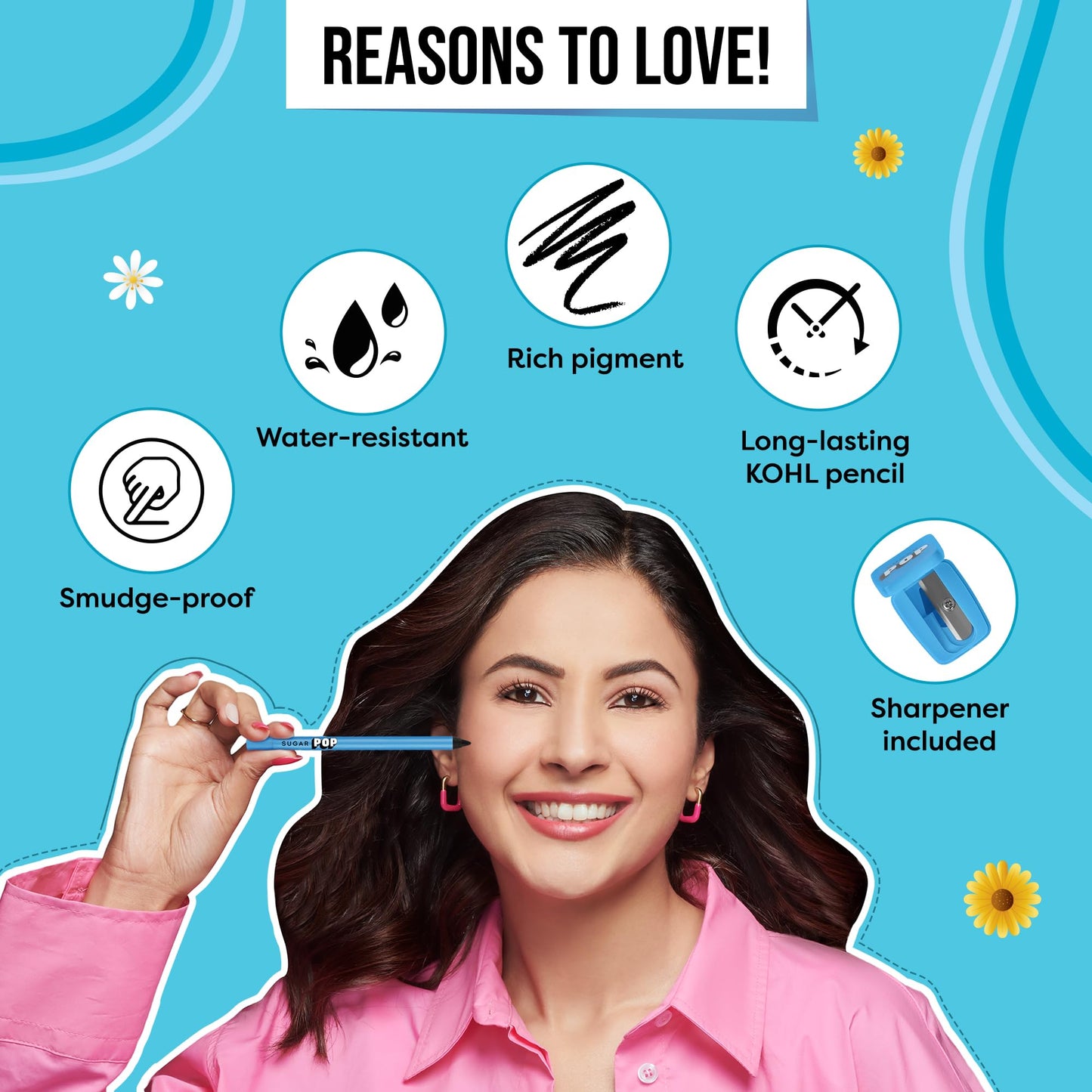 SUGAR POP Intense Kohl - 01 Black | Matte Finish | Water Resistant | with Sharpener - SaumyasStore