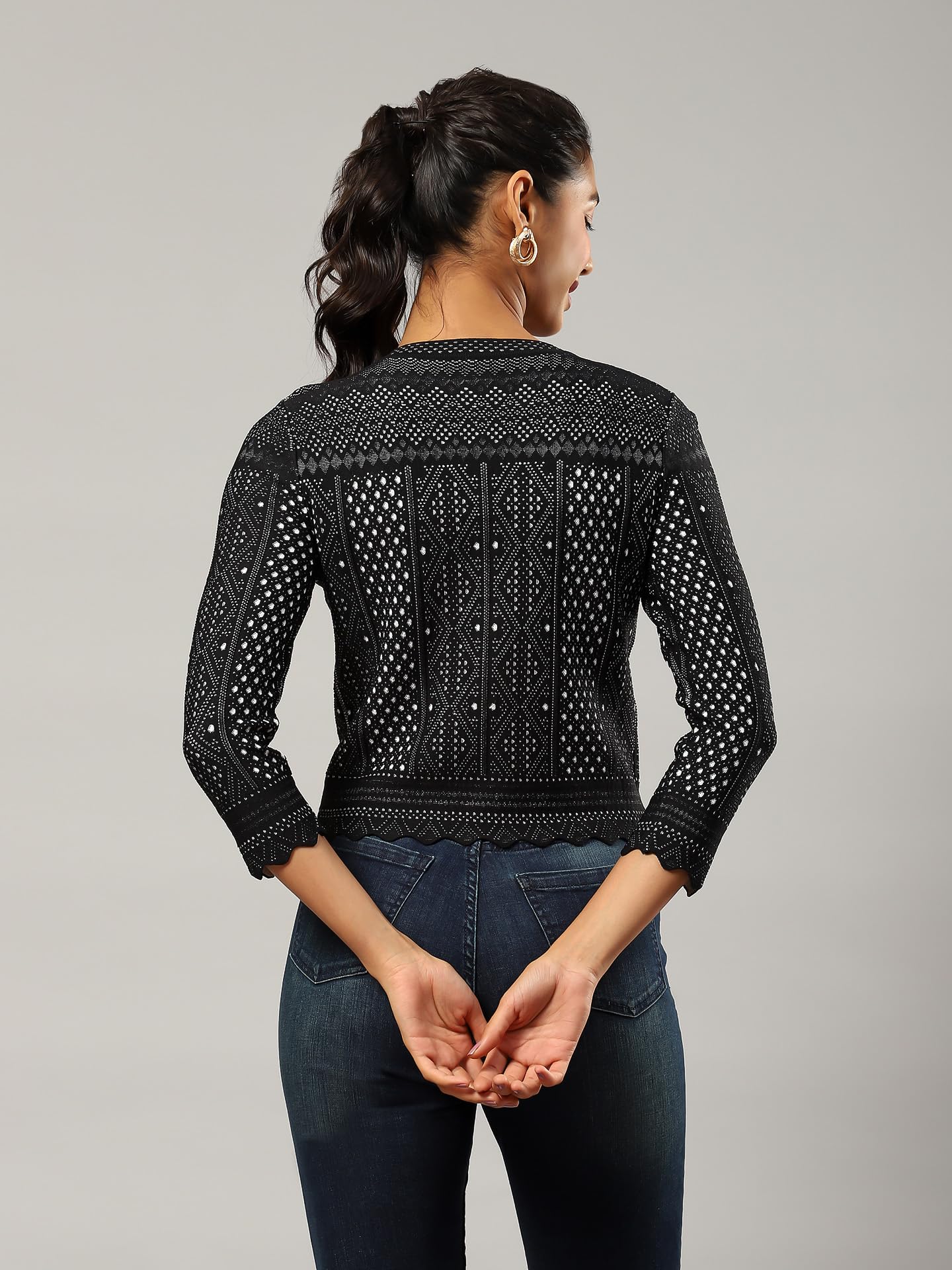 Label RITU KUMAR Black Jacquard Jacket - SaumyasStore