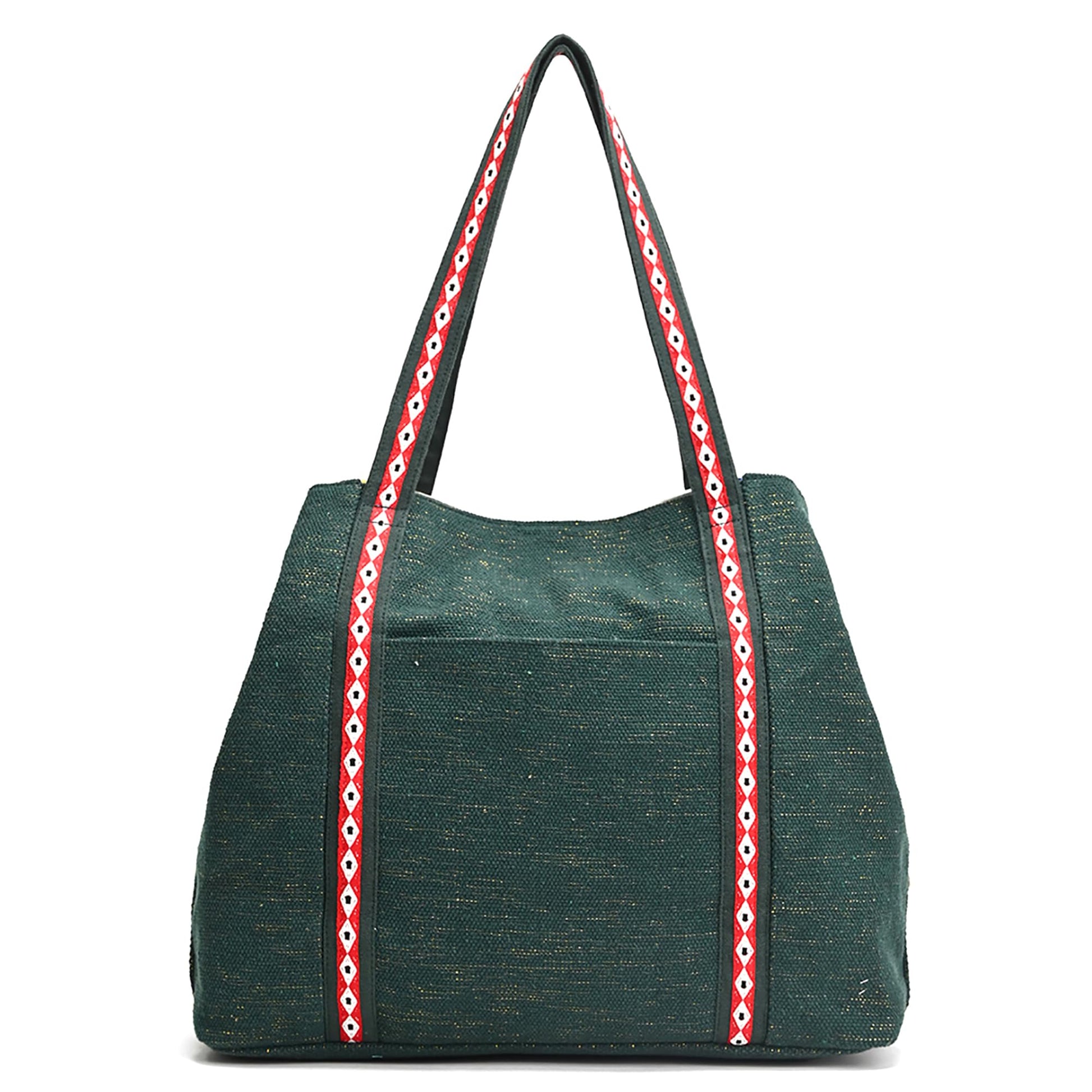 Boho Girl Diamond Pattern Beaded Green Tote with Pompom Tassles | Large Designer Tote Bag for Girls and Women | Canvas Handbag | Stylish Casual Bag - SaumyasStore