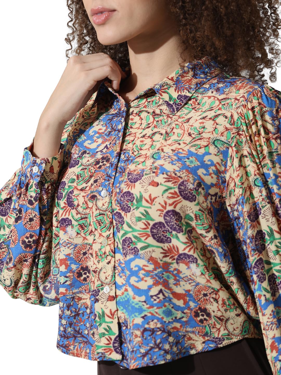 ONLY Women's Regular Fit Shirt (15334399-Azure Blue_Azure - SaumyasStore