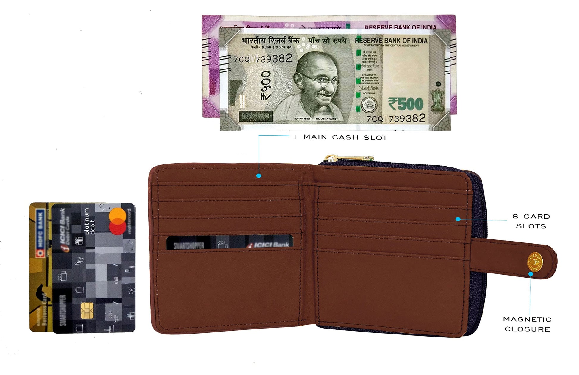 Funk For Hire Women Printed Dark Navy Blue Vegan Leather Square Wallet - SaumyasStore