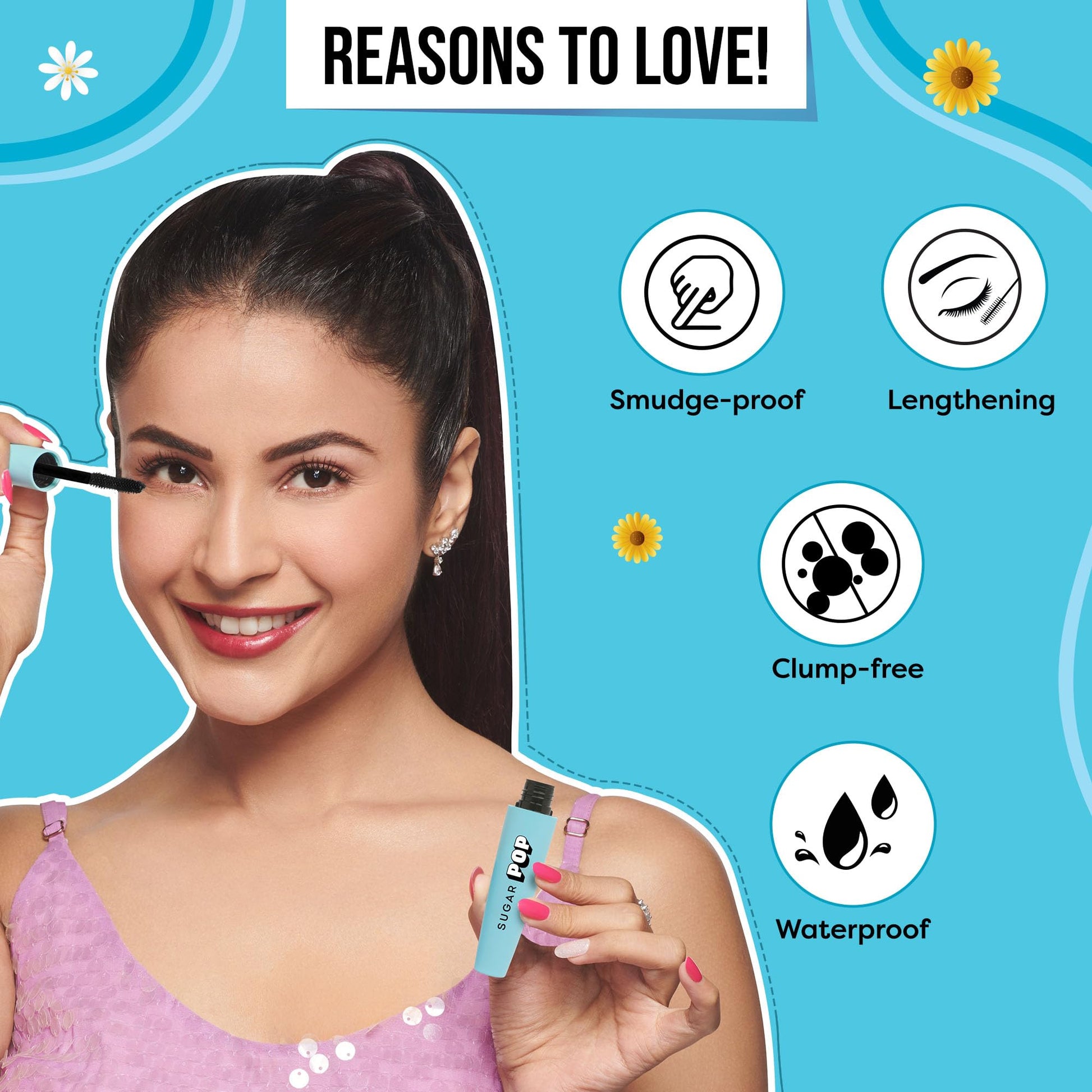 SUGAR POP Waterproof Mascara - 01 Black | Lengthening, Smudge-proof & Clump-free | 8 gms - SaumyasStore