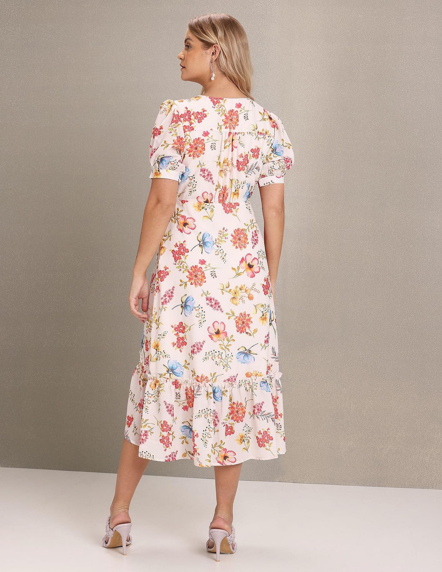 USPOLO Womens Women's Polyester WRAP Midi Casual Dress (White) - SaumyasStore