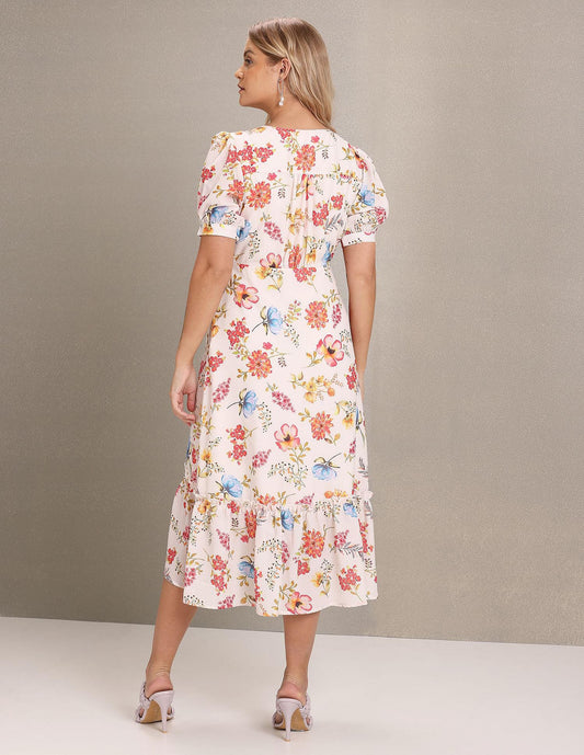 USPOLO Womens Women's Polyester WRAP Midi Casual Dress (White) - SaumyasStore