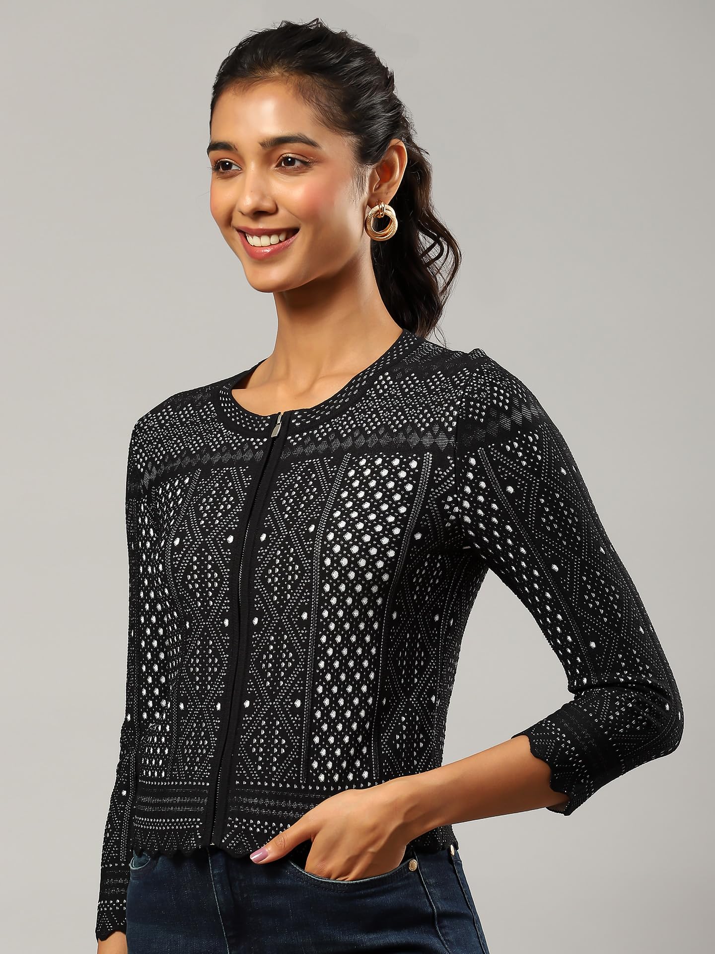 Label RITU KUMAR Black Jacquard Jacket - SaumyasStore