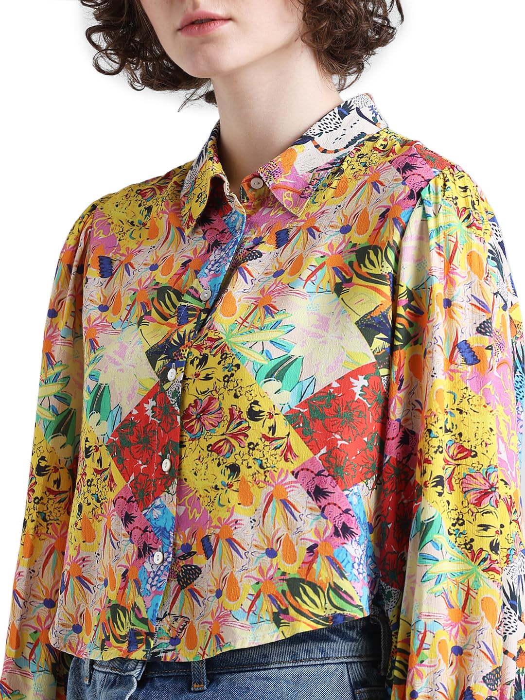 ONLY Women's Floral Relaxed Fit Shirt (15334388- Lemon - SaumyasStore