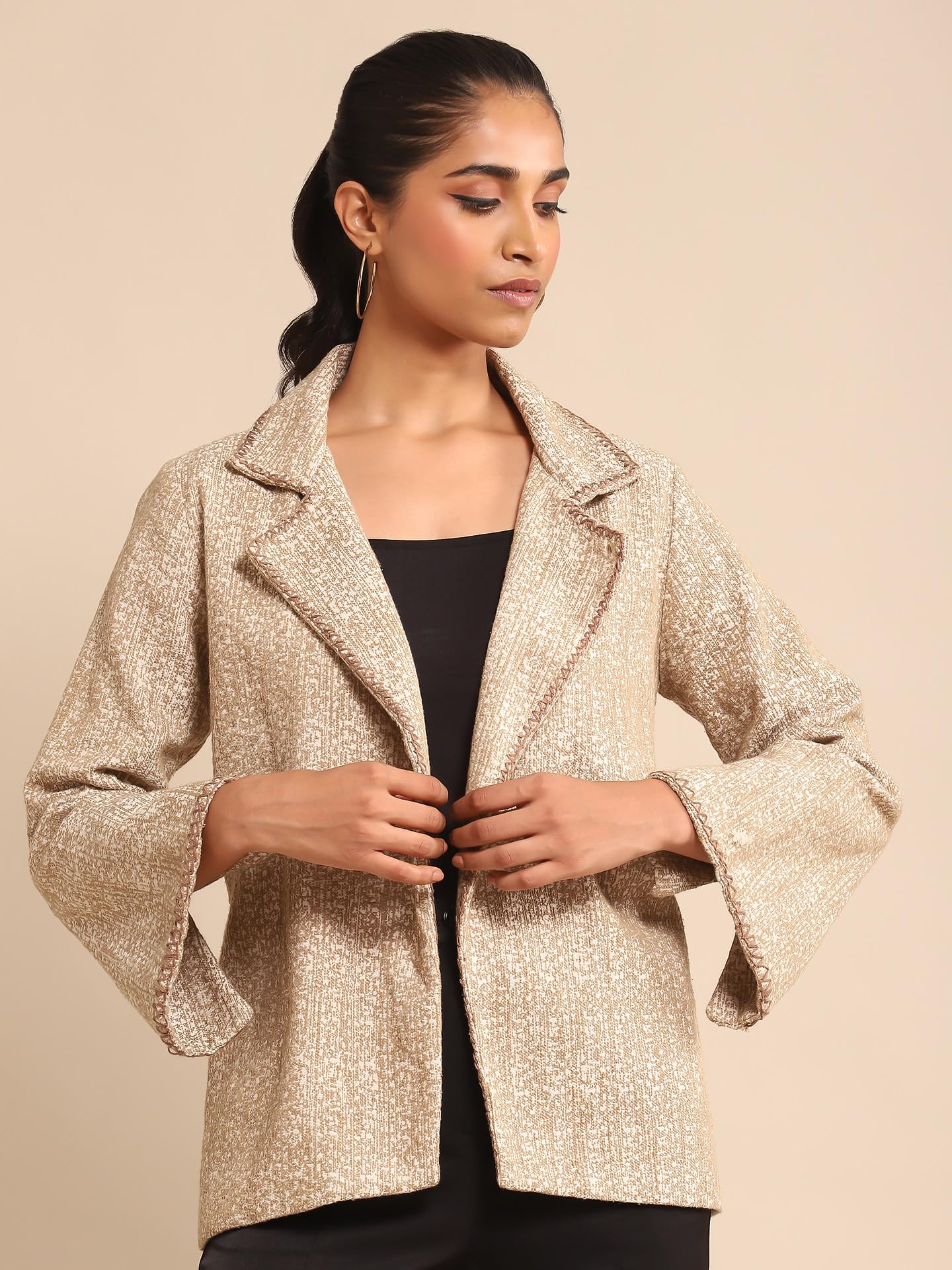 Ritu Kumar Beige Cotton Jacquard Jacket - SaumyasStore