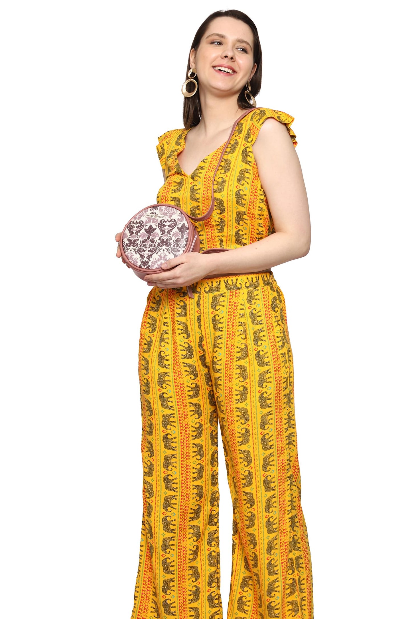 SACCI MUCCI Stylish One Side Shoulder Sling Bag with Zip Closure for Girls and Women trendy crossbody handbag- Damask (Blush) - SaumyasStore