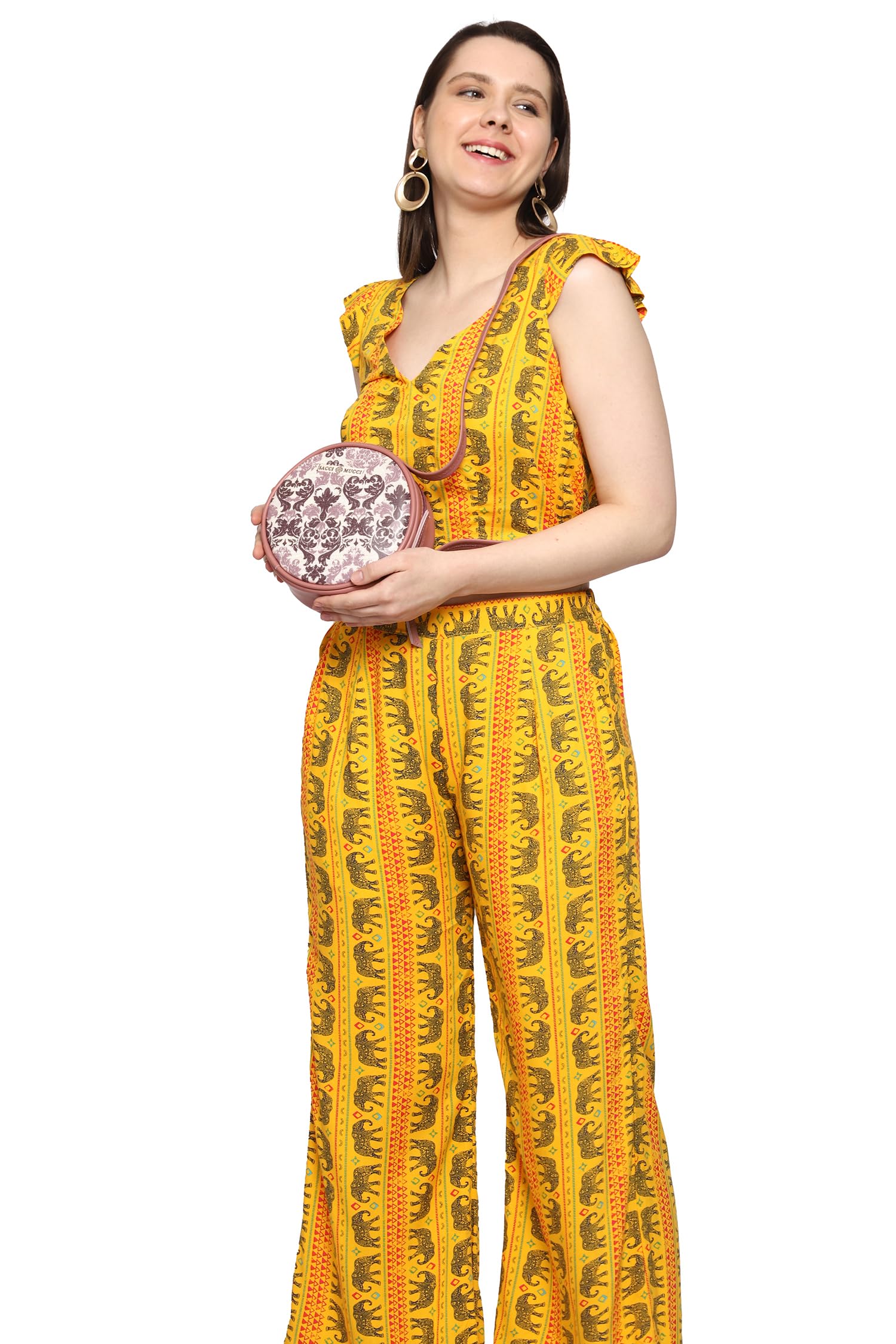 SACCI MUCCI Stylish One Side Shoulder Sling Bag with Zip Closure for Girls and Women trendy crossbody handbag- Damask (Blush) - SaumyasStore