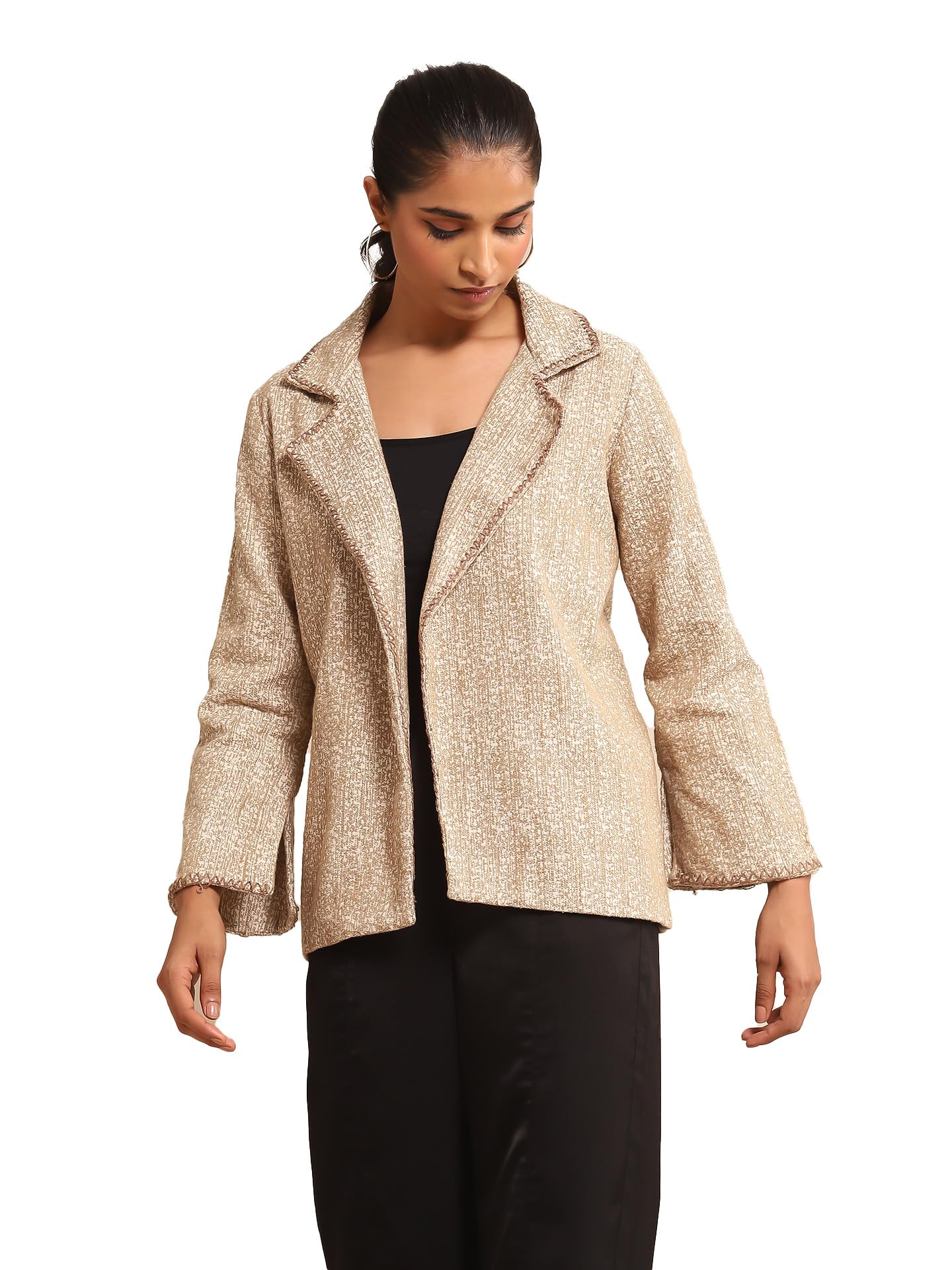 Ritu Kumar Beige Cotton Jacquard Jacket - SaumyasStore