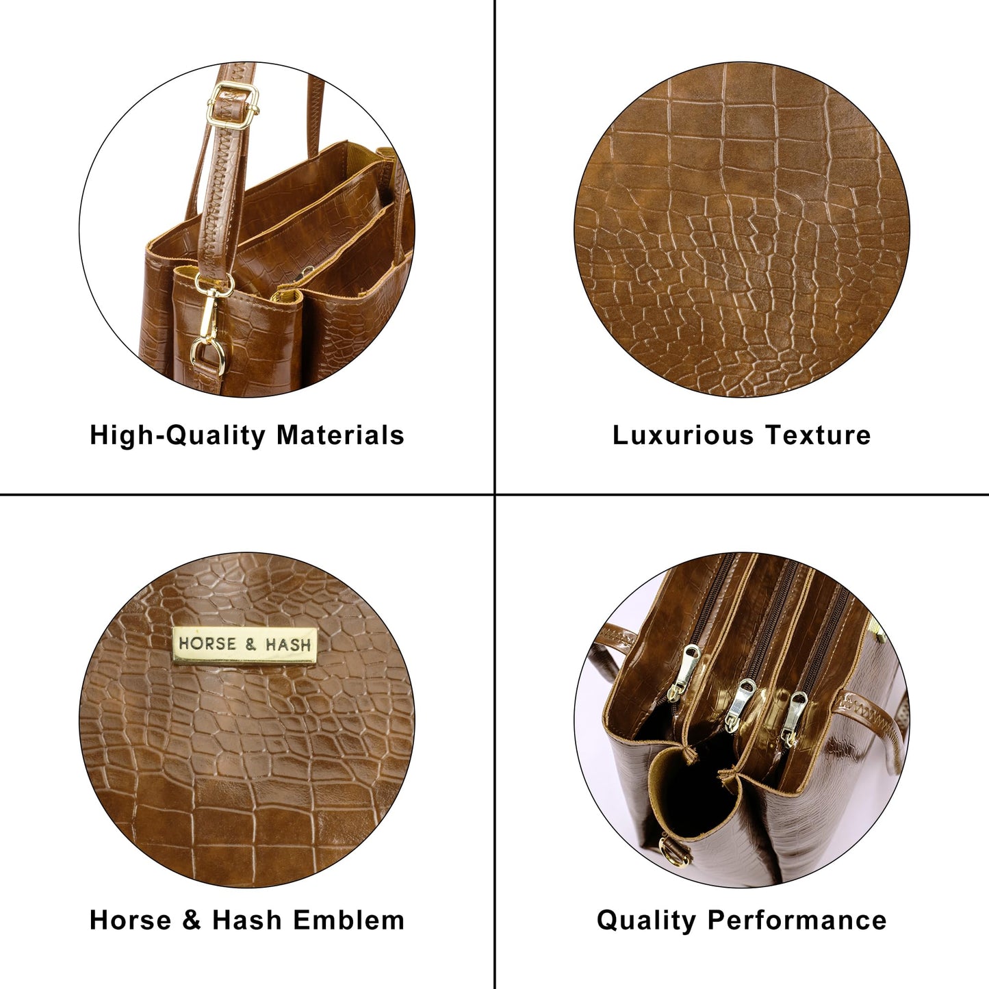Horse and Hash Croco Pattern Tote Bags For Womens and Girls Shoulder Bag Extra Spacious (Tan) - SaumyasStore
