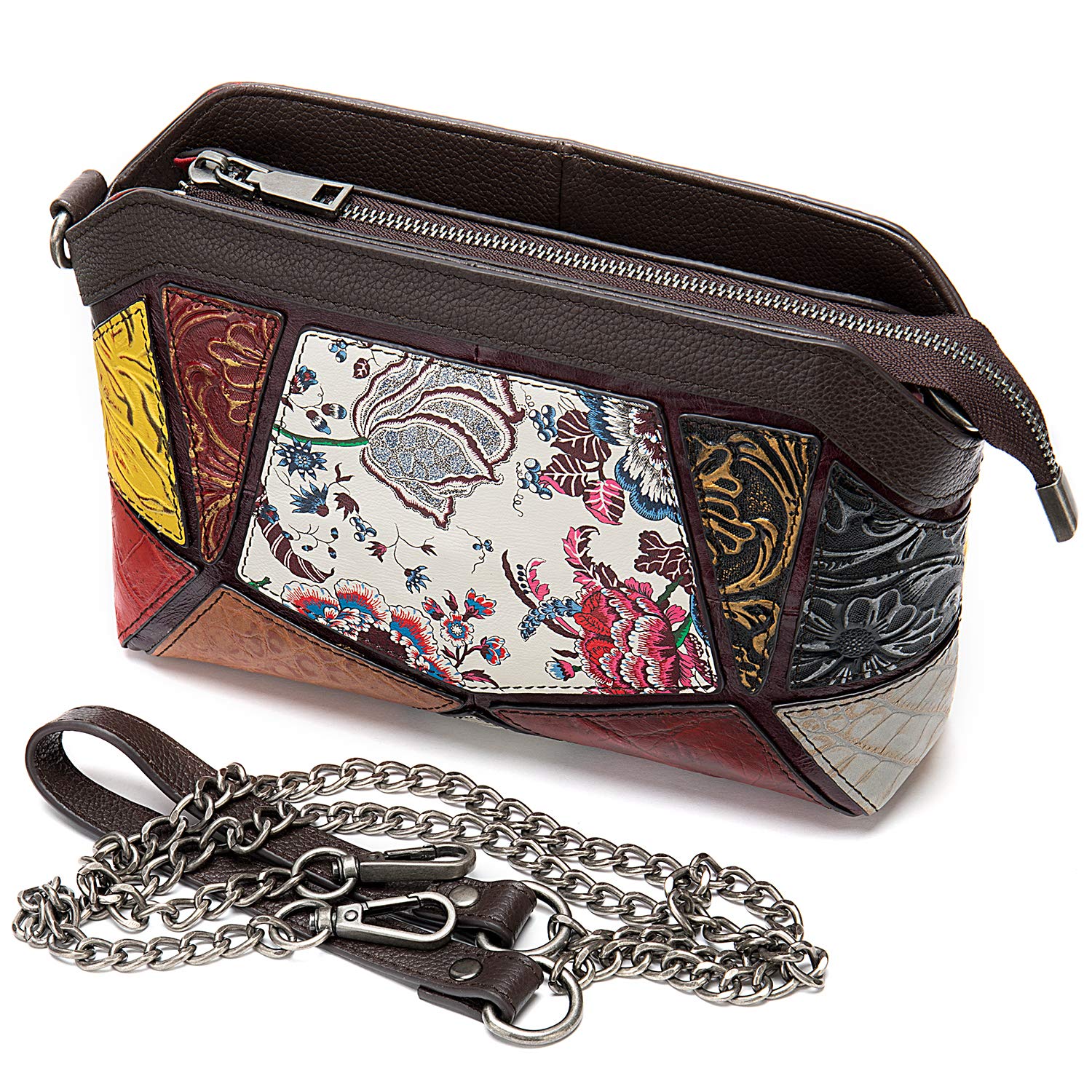 Handmade Genuine Leather Patchwork Ladies Handbags Exotic Boho Crossbody Purse Shoulder Bags for Women Block - SaumyasStore